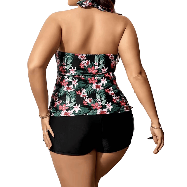 Tankini mujer short sportivo floral escote V