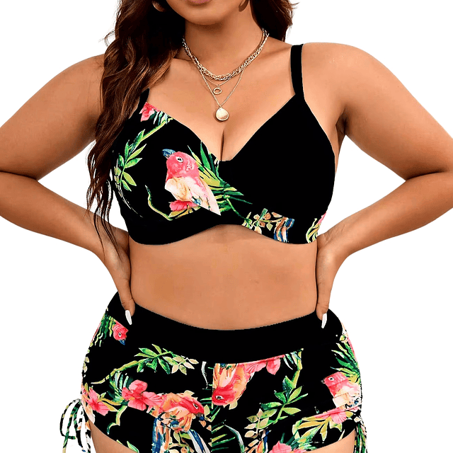 Bikini tiro alto straps short plus size colores