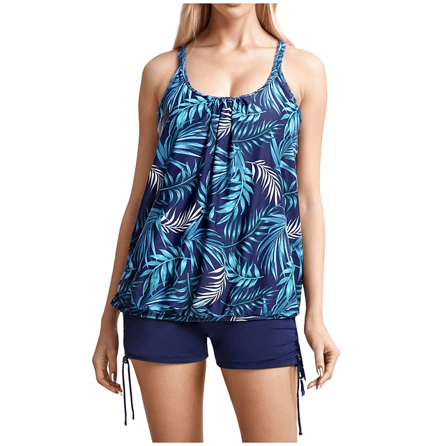 Tankini tiro alto sport Azul estampado