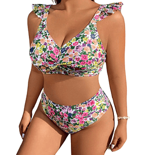Bikini tiro alto floral pinki