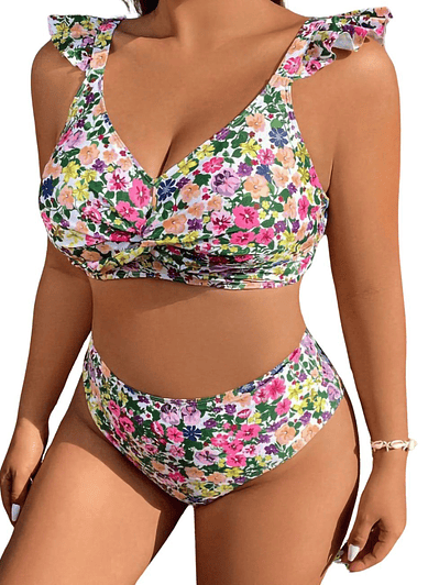 Bikini tiro alto floral pinki