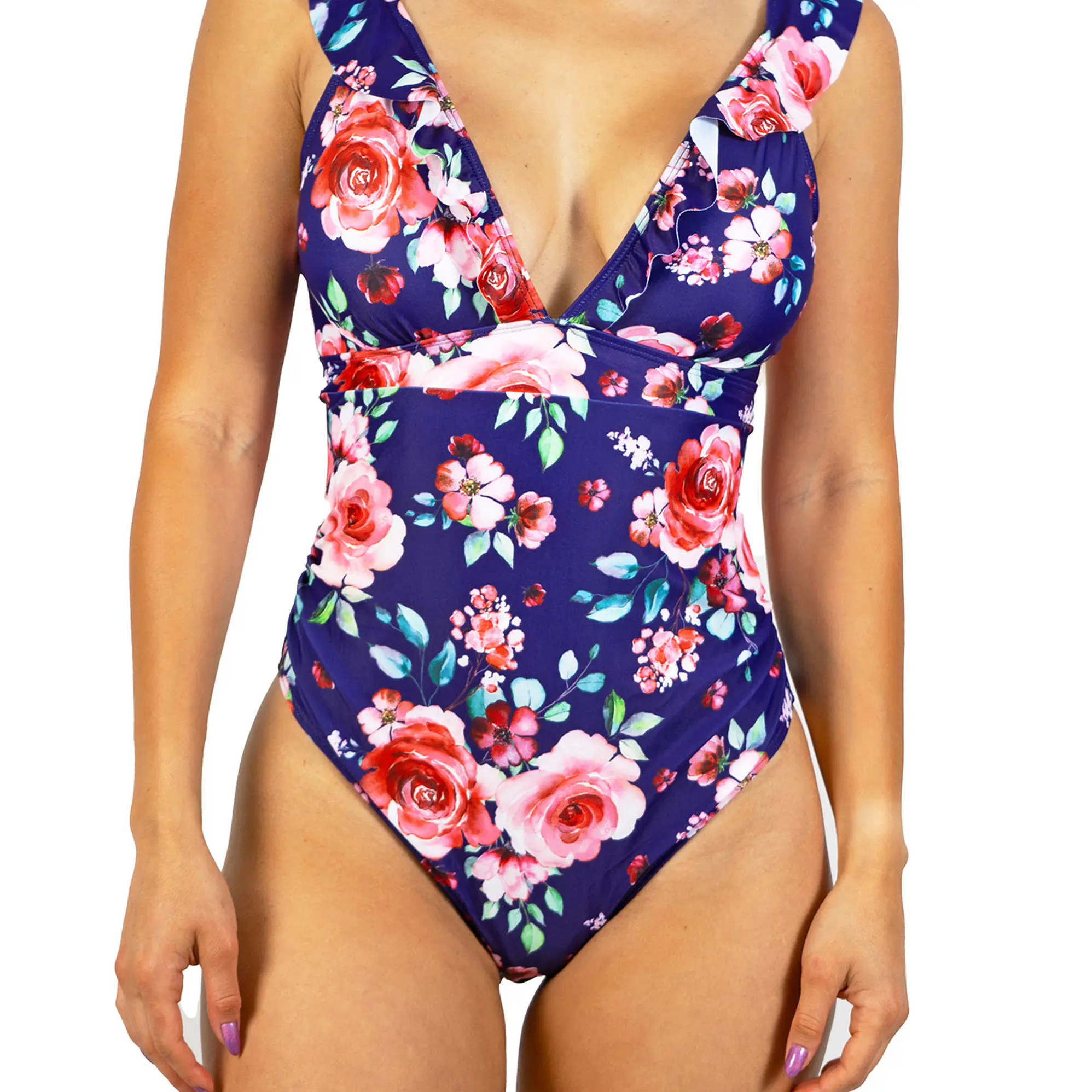 Traje de baño escote V floral vuelos 1