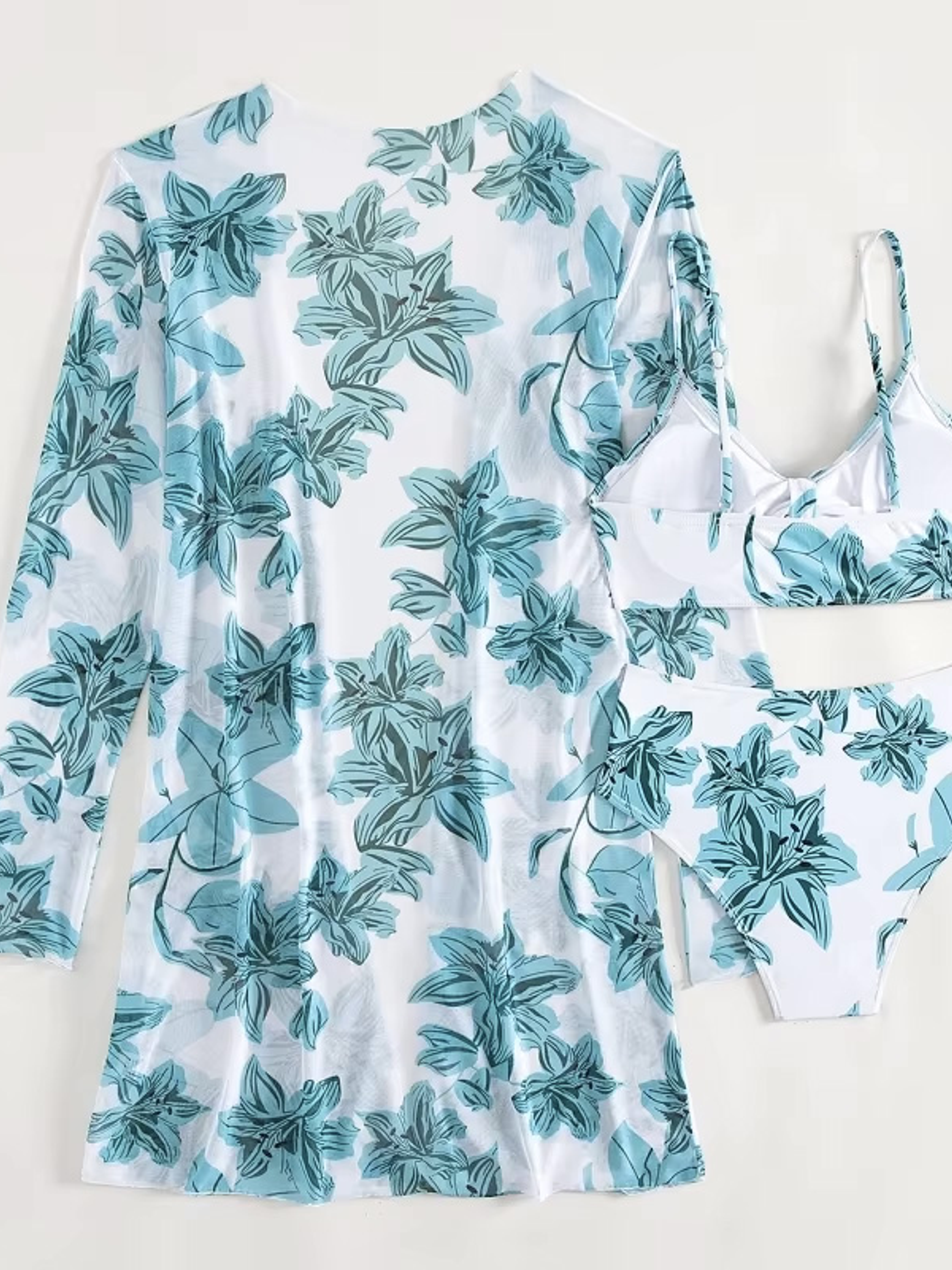 Bikini tiro Medio Cairo Blanco hojas + Kimono 5