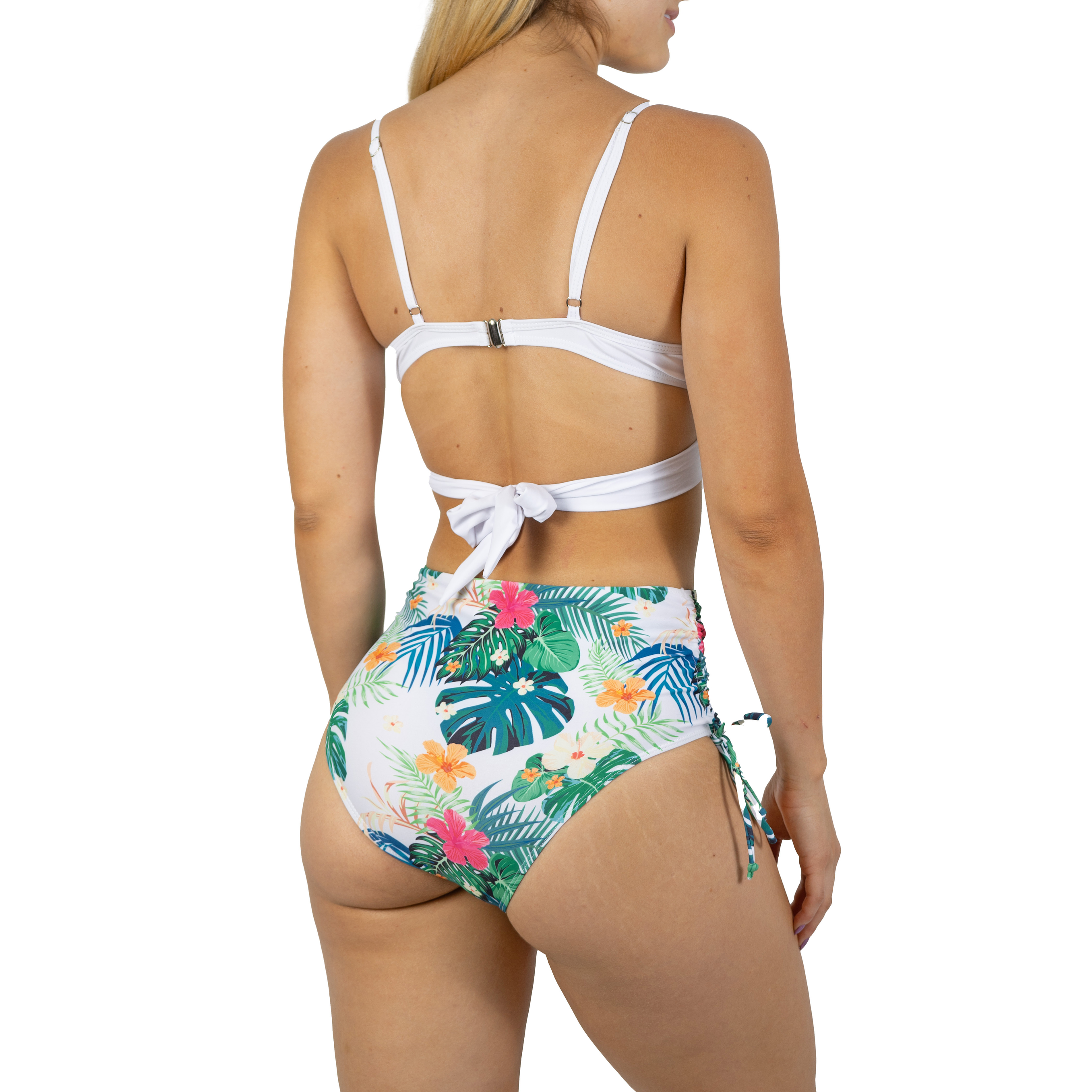 Bikini tiro alto top cruzado Verde floral + kimono 3