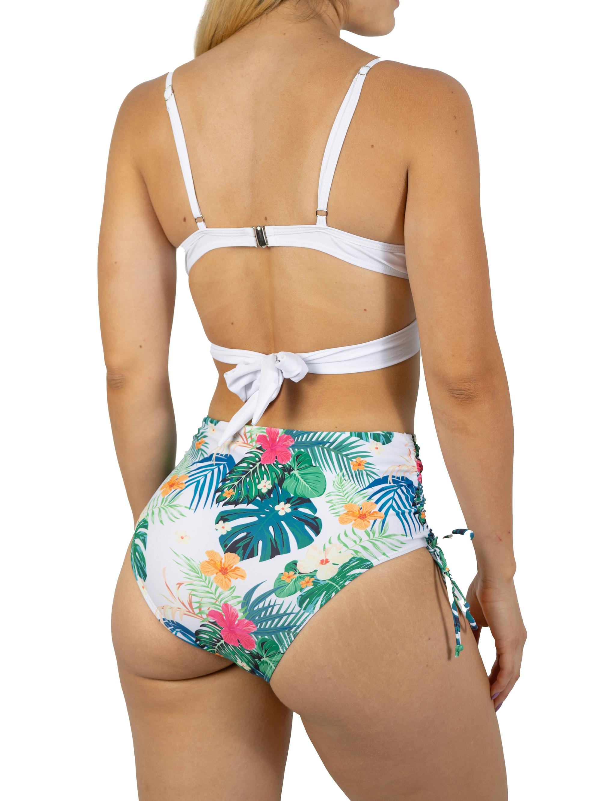 Bikini tiro alto top cruzado Verde floral + kimono 3