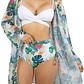 Bikini tiro alto top cruzado Verde floral + kimono - Miniatura 1