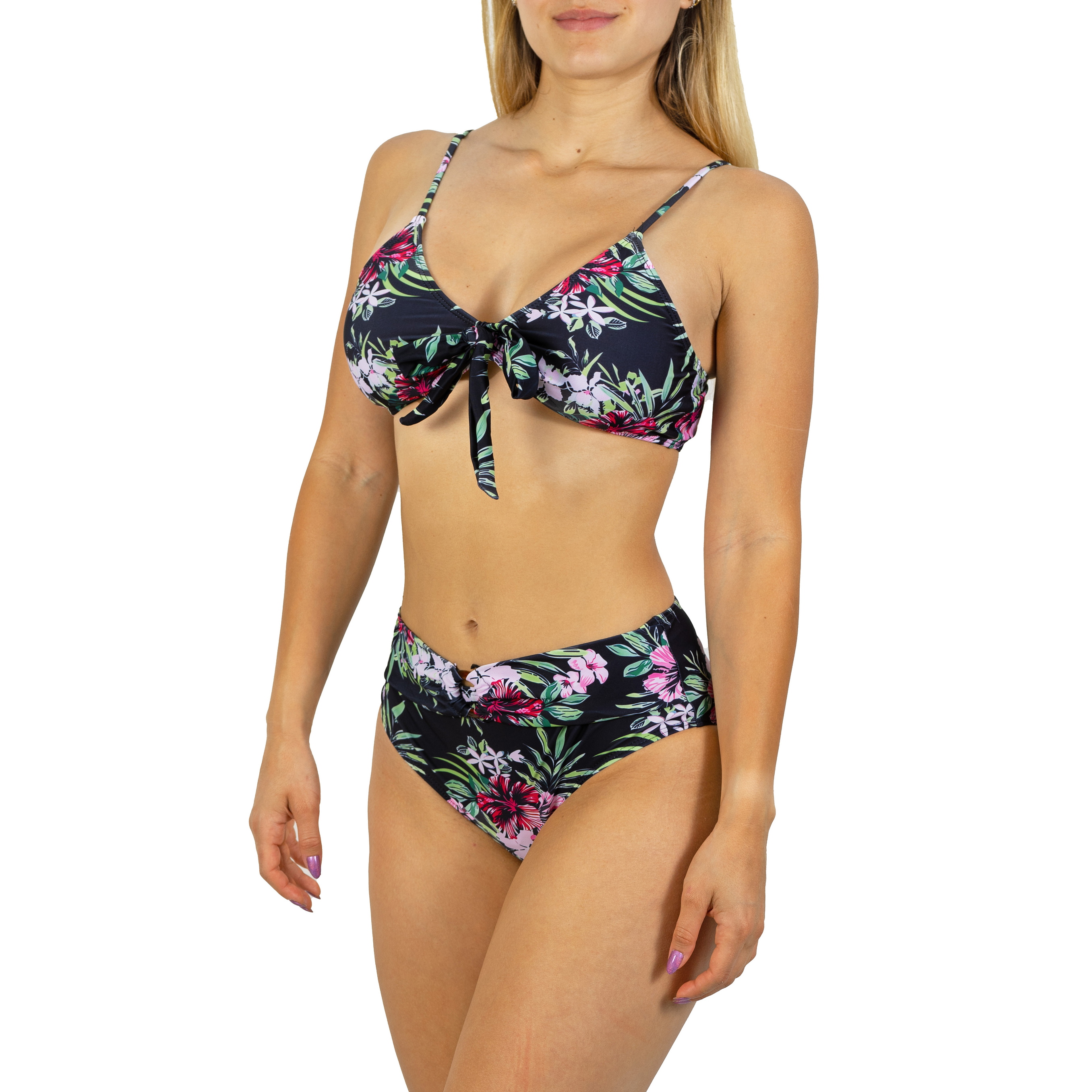 Bikini tiro Medio Cairo Negro floral + Kimono 2