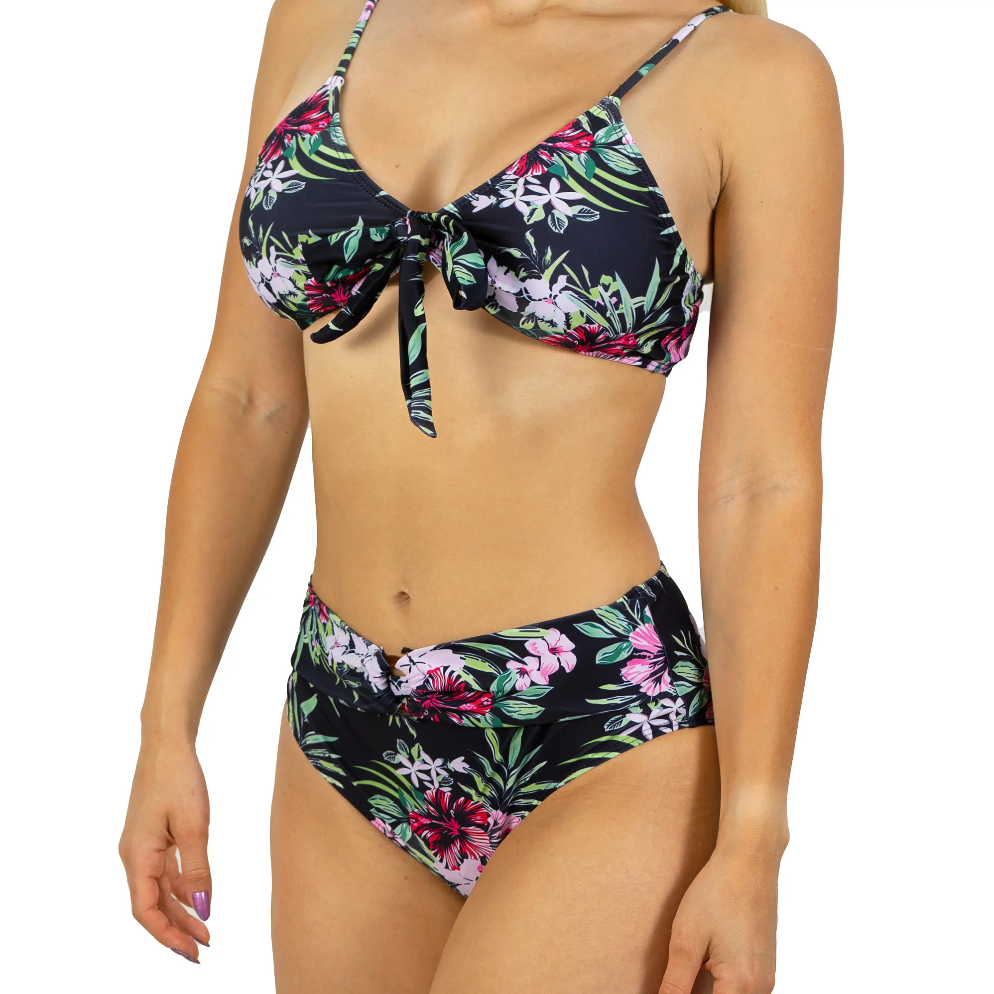 Bikini tiro Medio Cairo Negro floral + Kimono 2