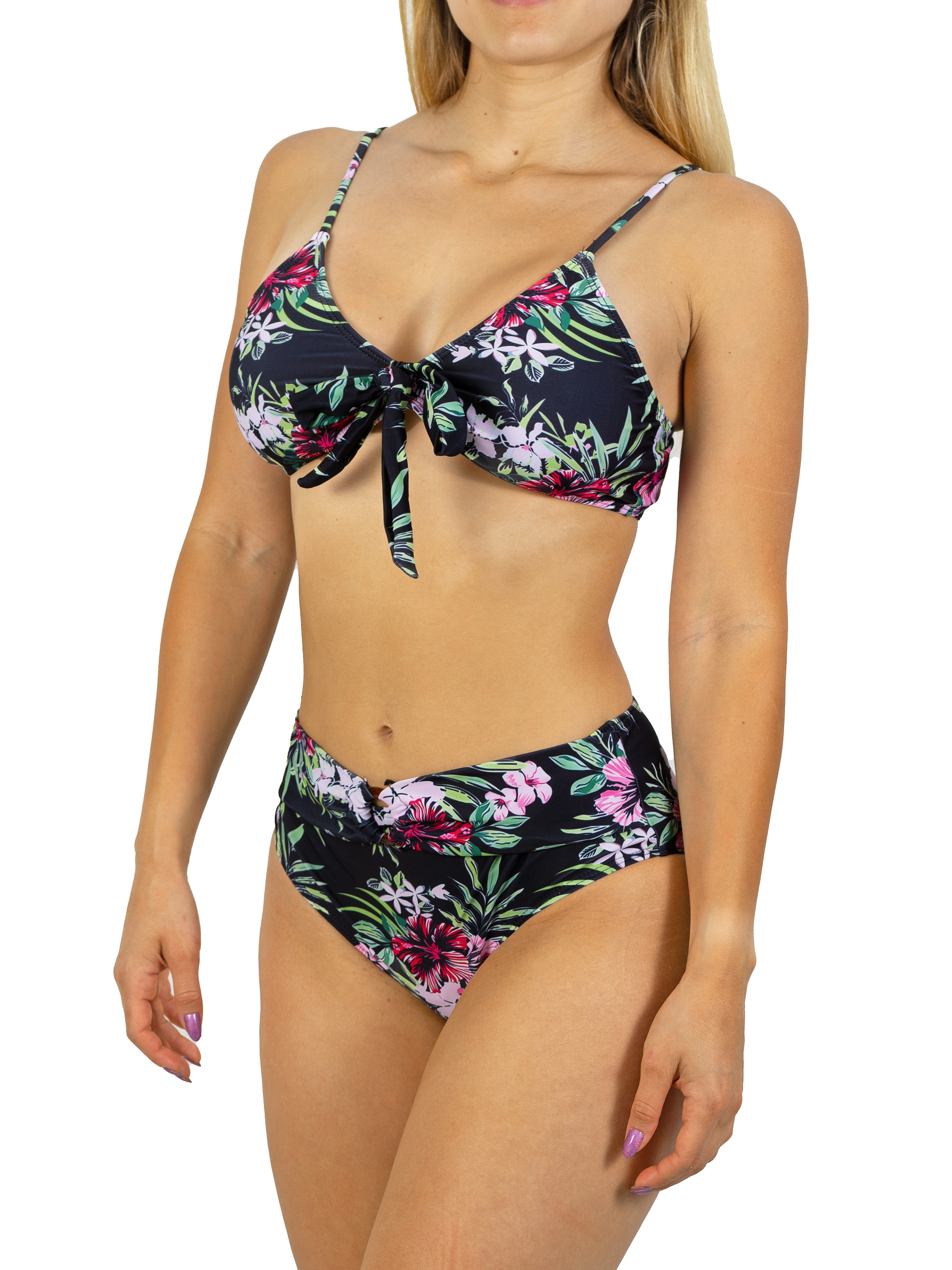 Bikini tiro Medio Cairo Negro floral + Kimono 2