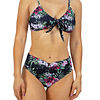 Bikini tiro Medio Cairo Negro floral + Kimono