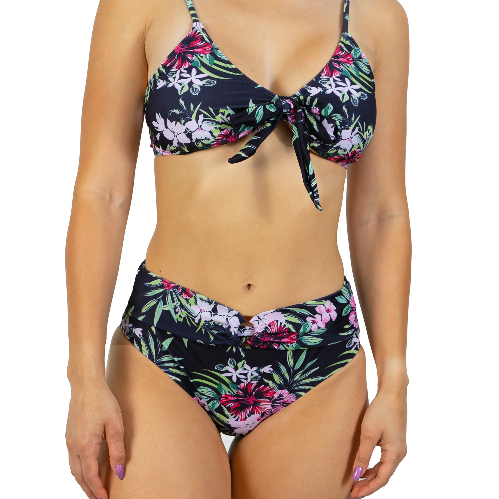 Bikini tiro Medio Cairo Negro floral + Kimono 3