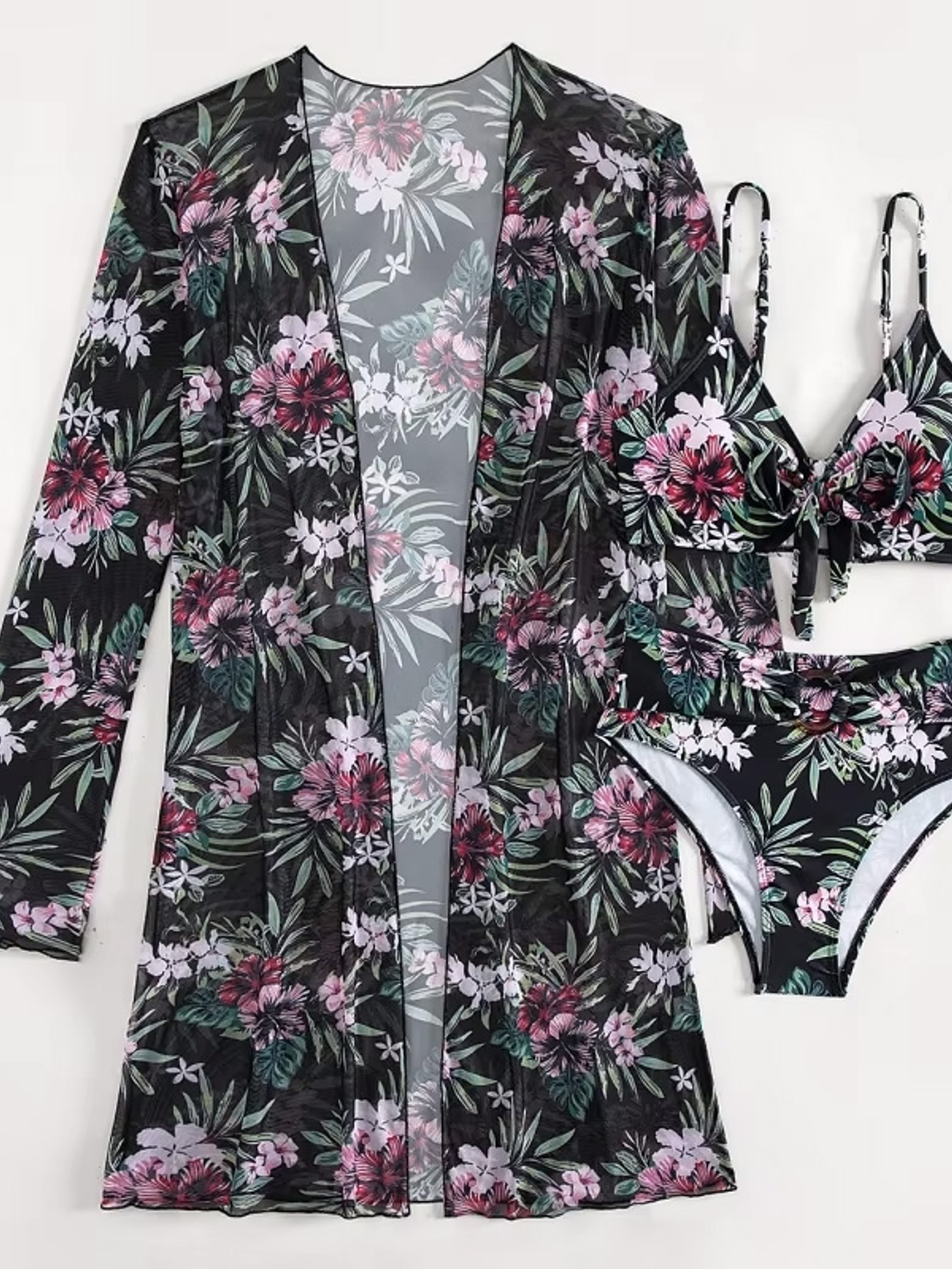 Bikini tiro Medio Cairo Negro floral + Kimono 4