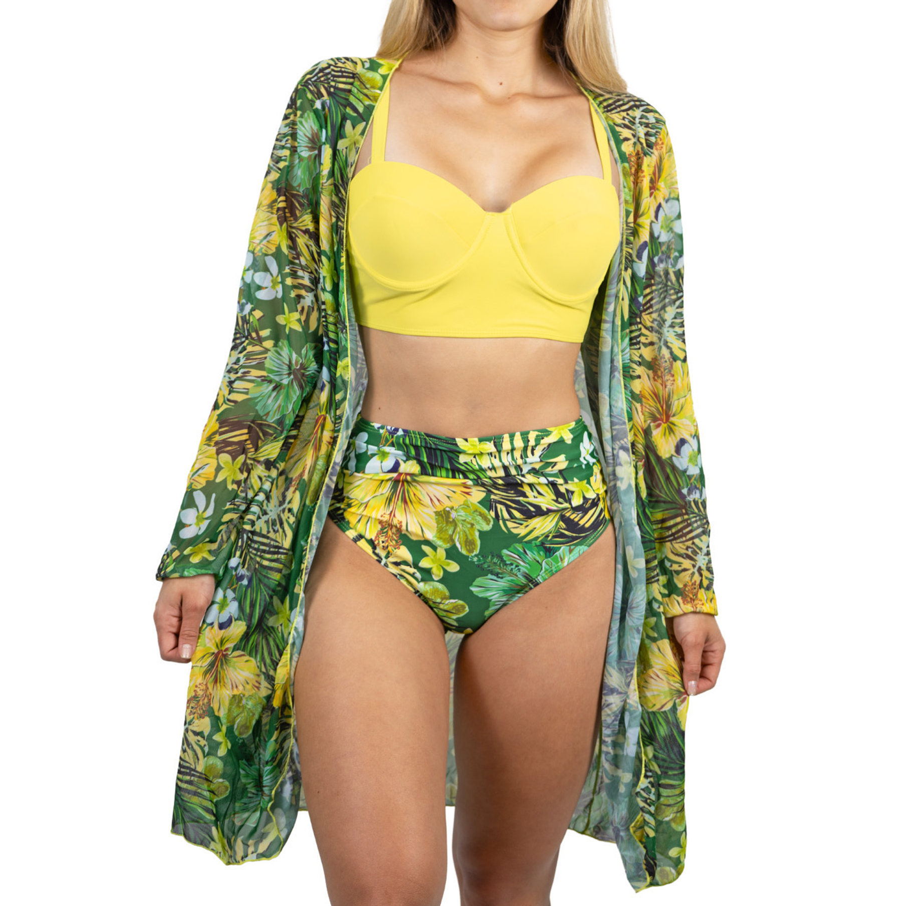 Bikini tiro alto + salida playa Yellow tropical 2