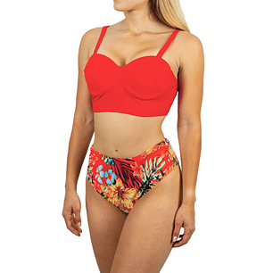 Bikini tiro alto + salida playa Red tropical