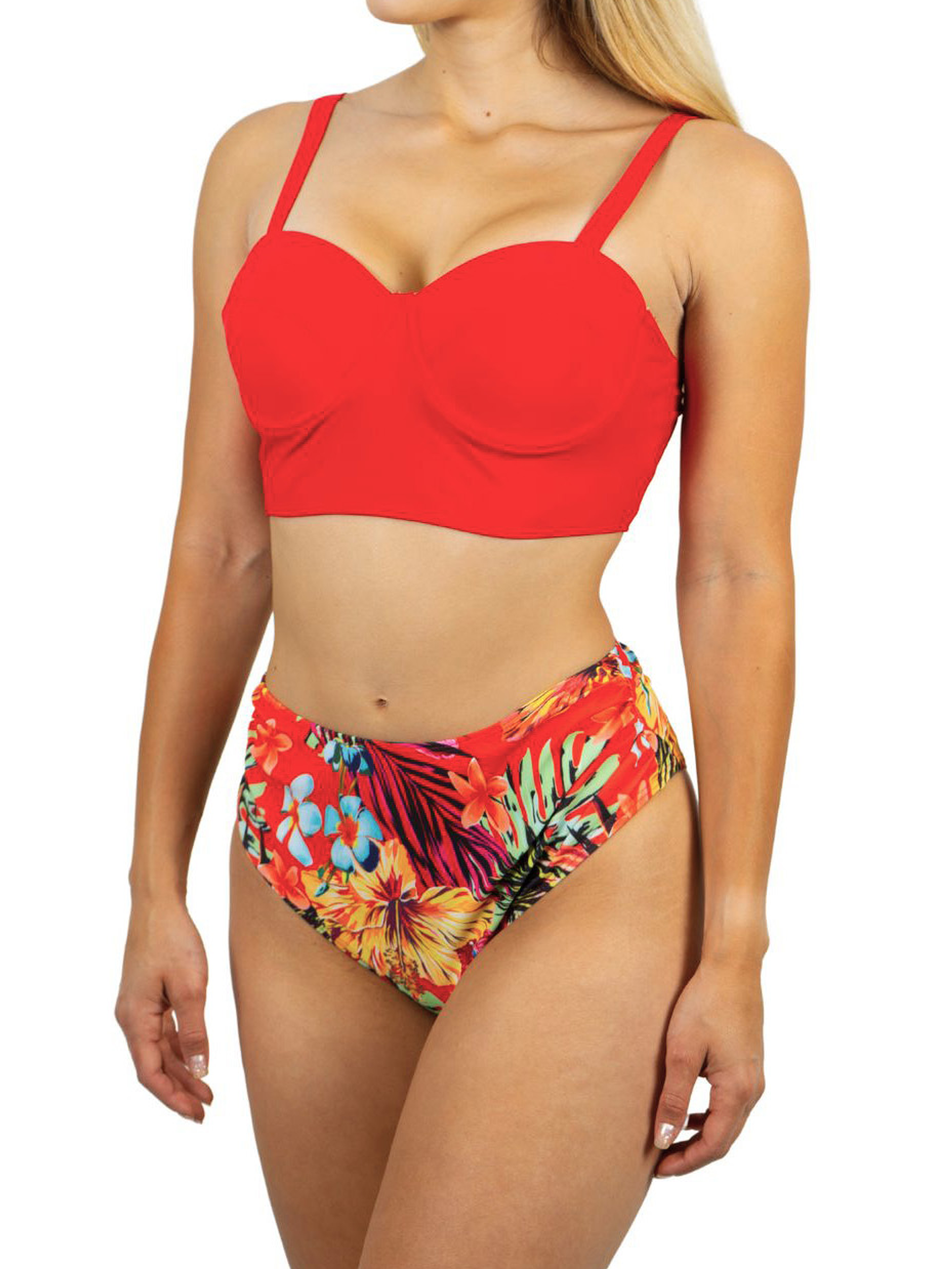 Bikini tiro alto + salida playa Red tropical 1
