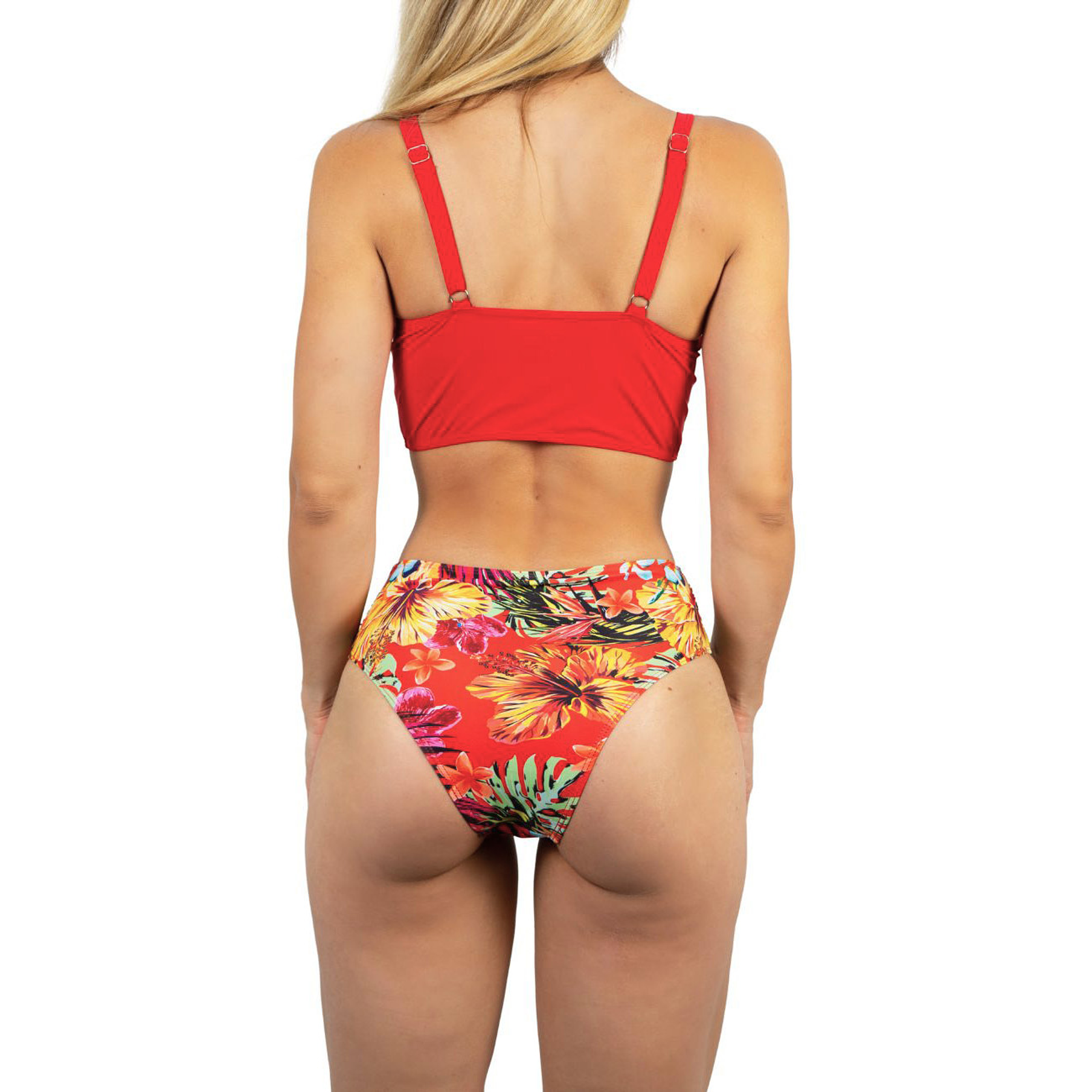Bikini tiro alto + salida playa Red tropical 3