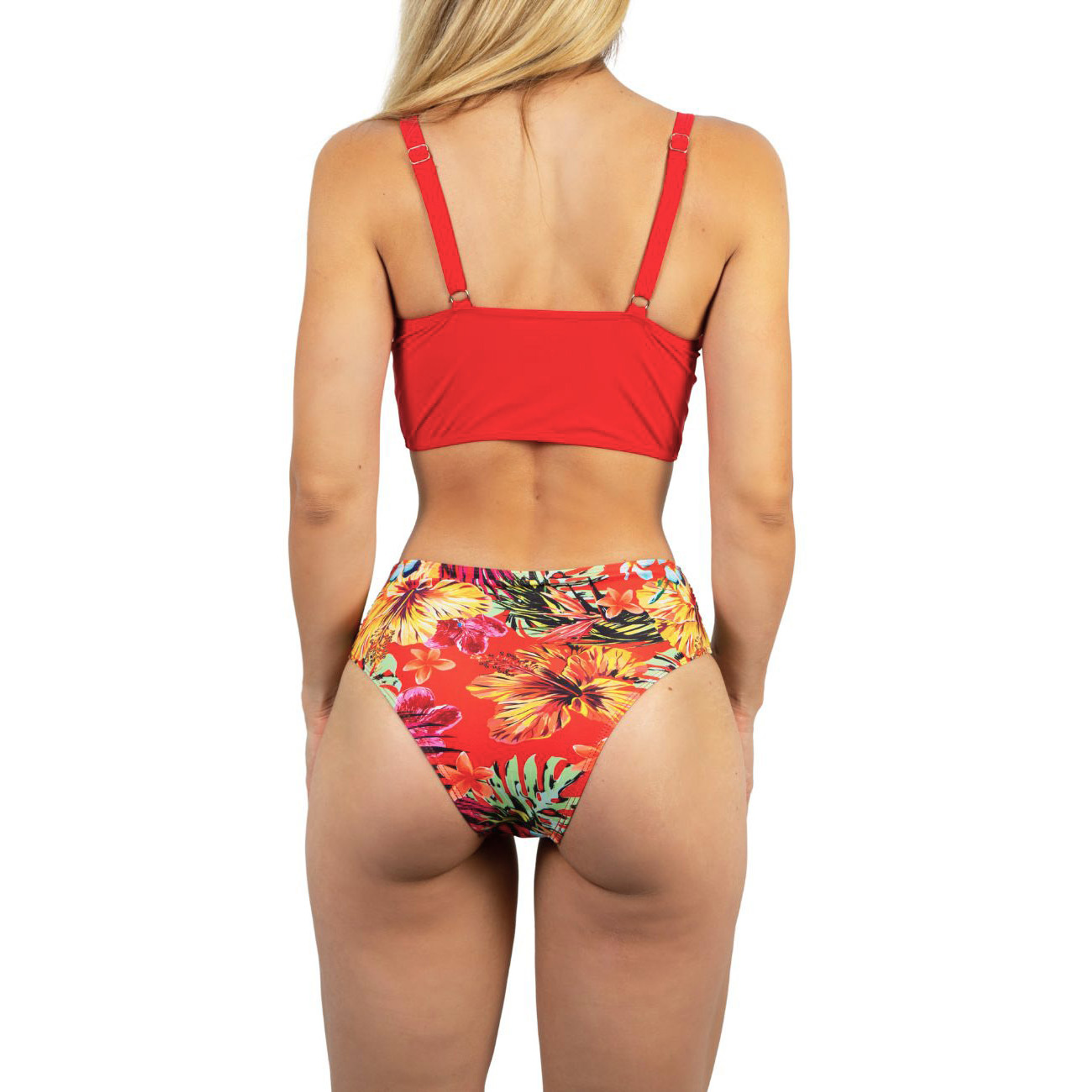 Bikini tiro alto + salida playa Red tropical 3