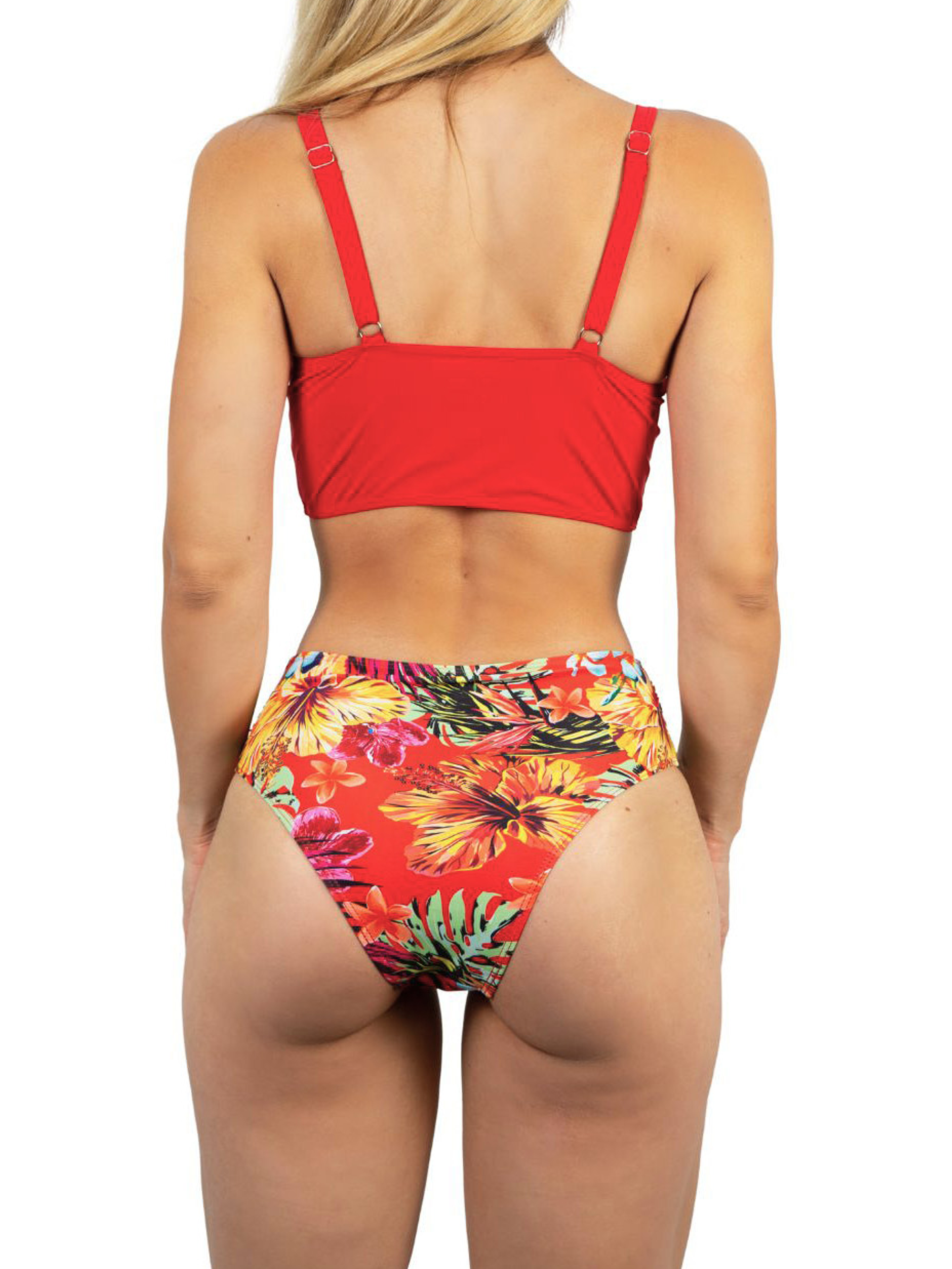 Bikini tiro alto + salida playa Red tropical 3