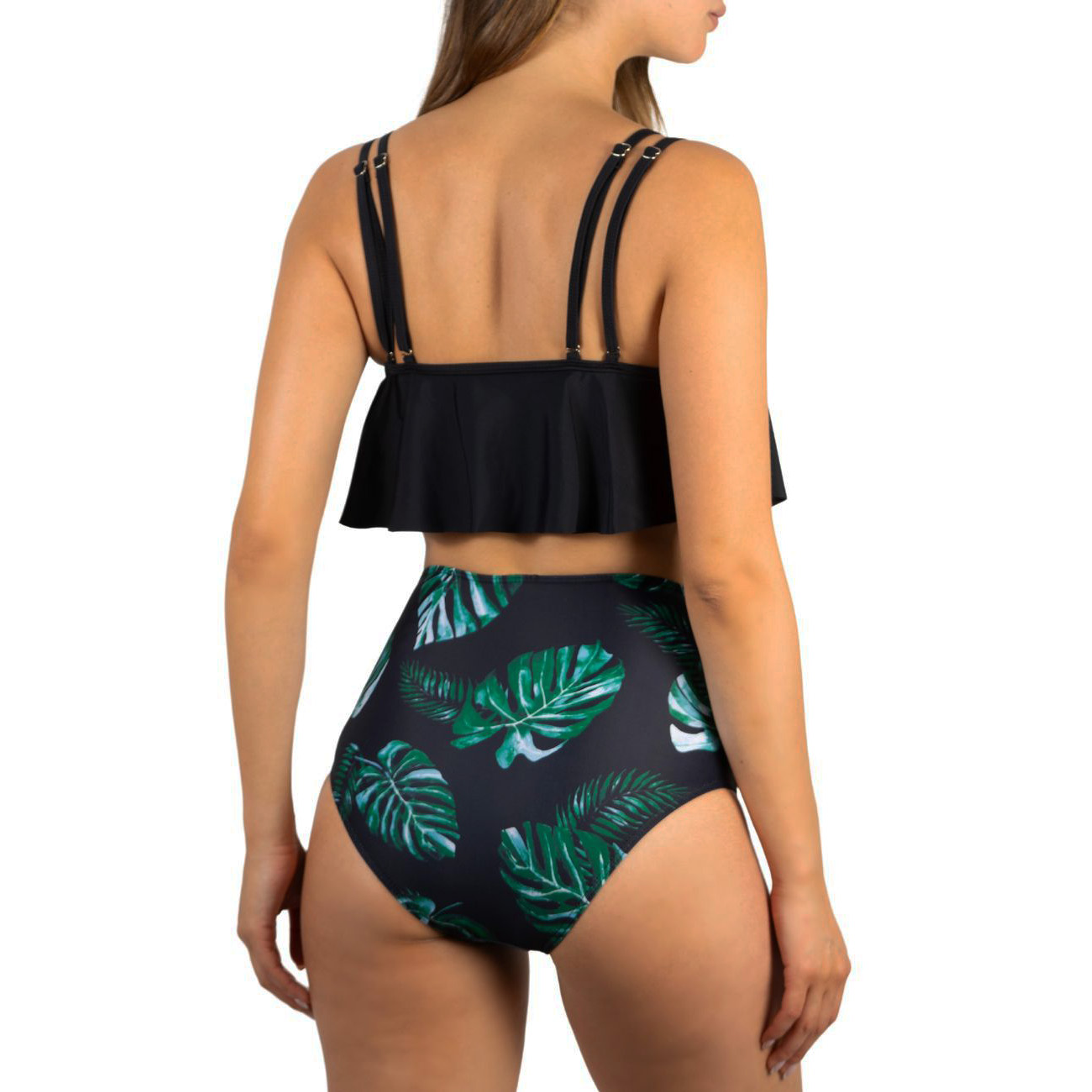 Bikini tiro alto mujer top en punta Val Negro Hojas 2