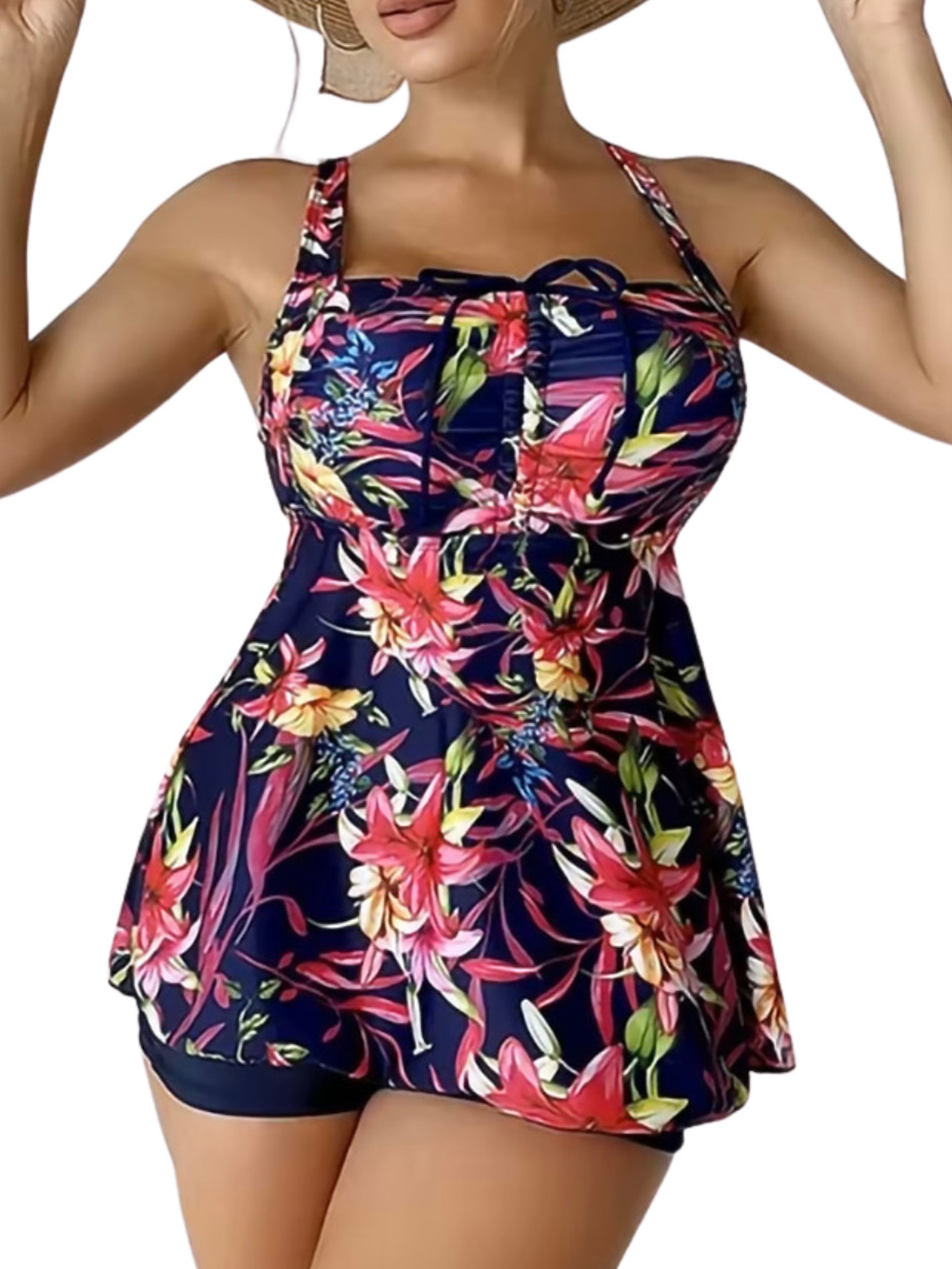 Tankini mujer short Kora azul y rosa 3