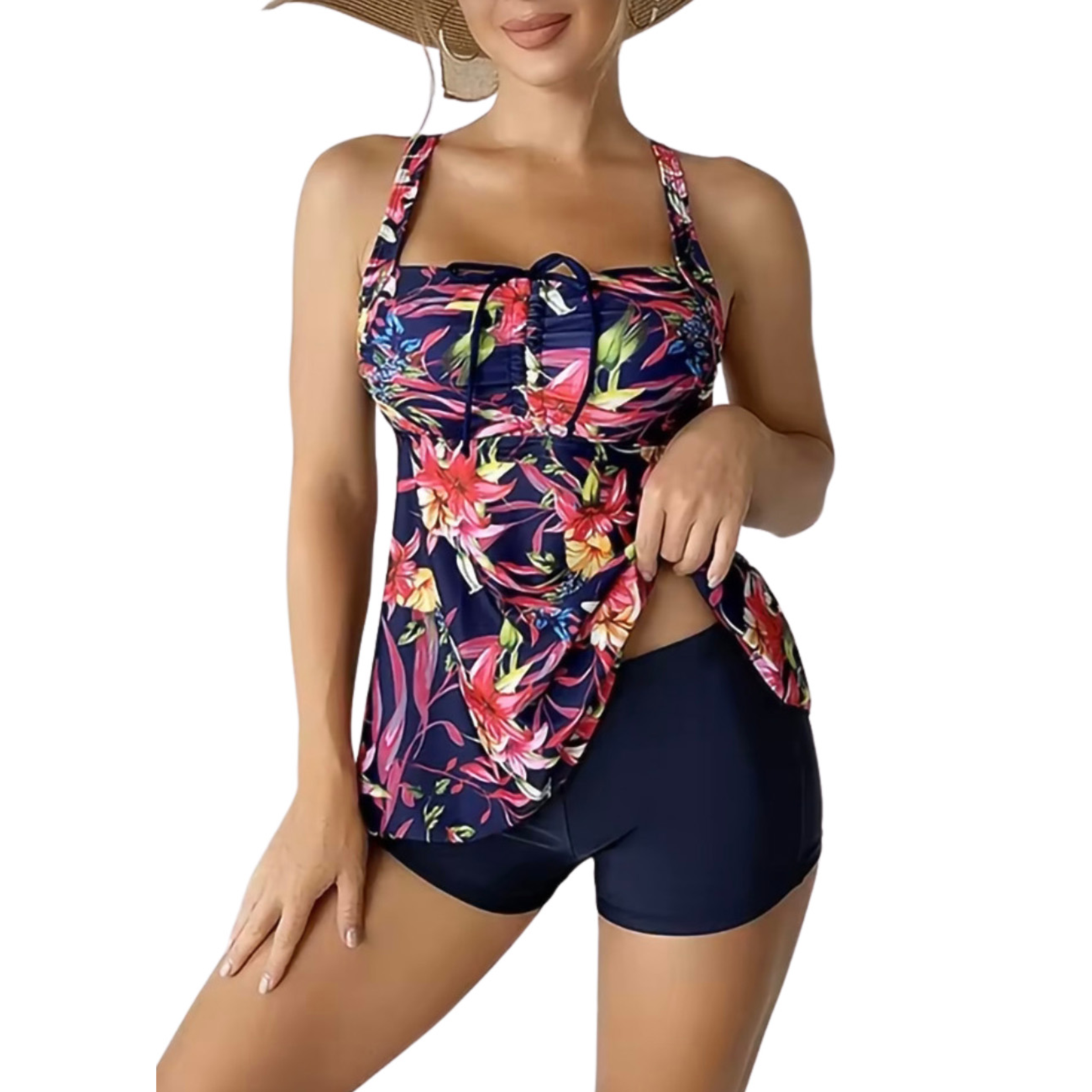 Tankini mujer short Kora azul y rosa 1