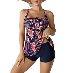 Tankini mujer short Kora azul y rosa