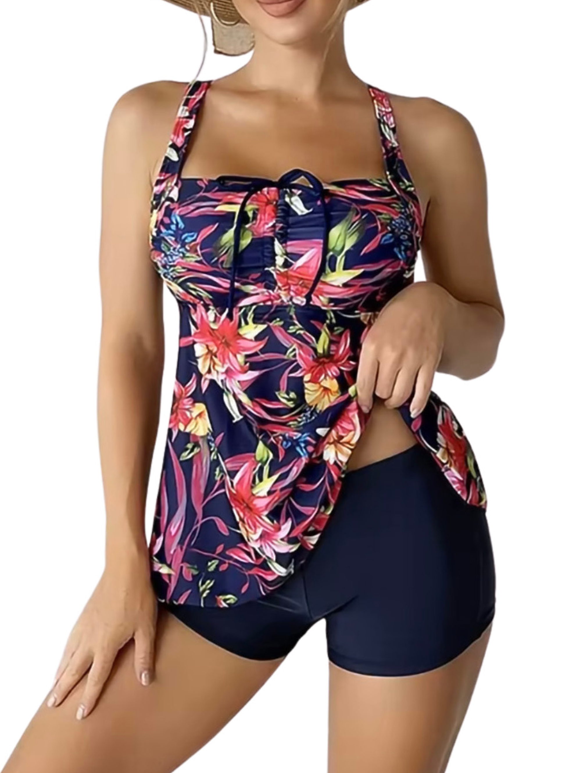 Tankini mujer short Kora azul y rosa 1