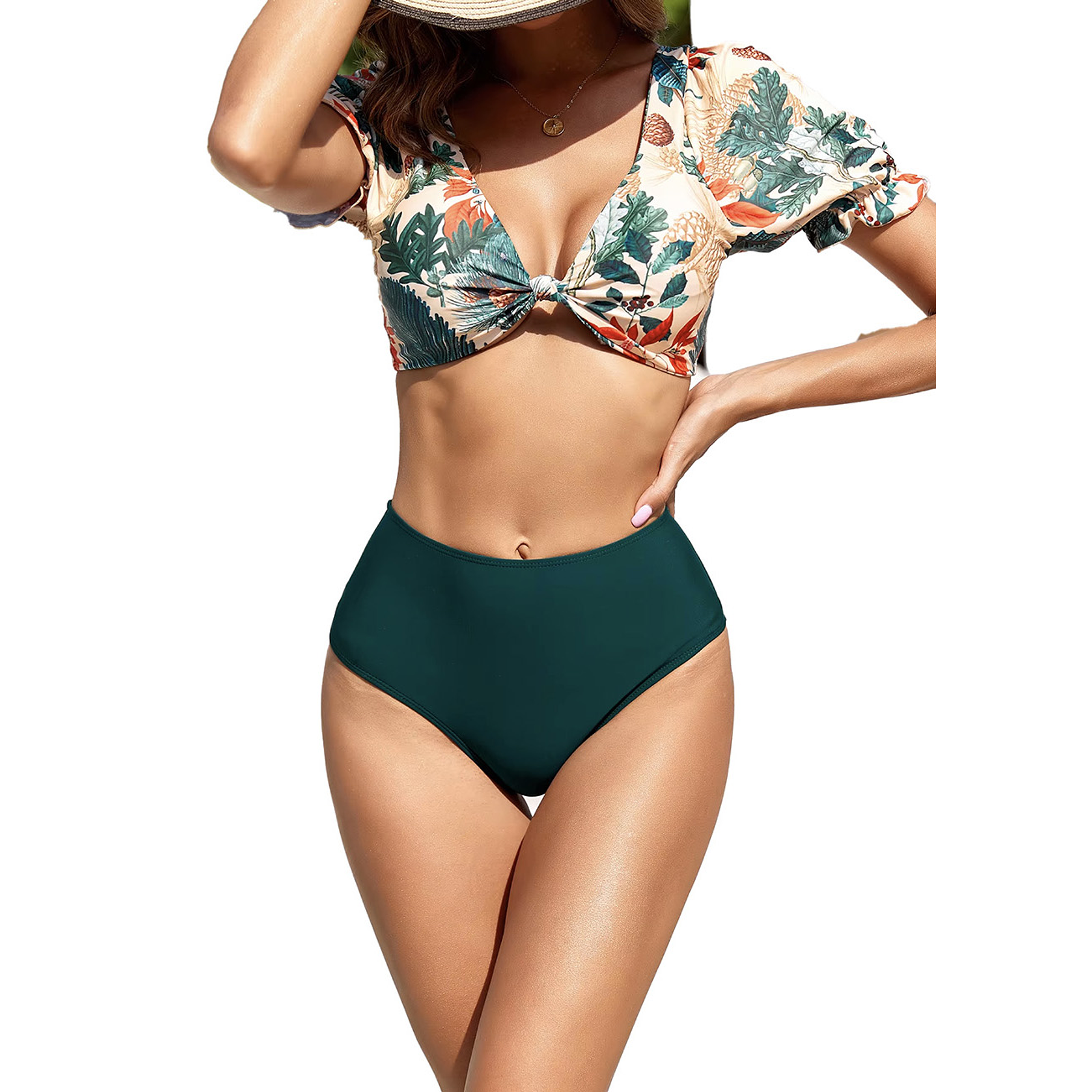 Bikini tiro alto + pareo Agiba verde 4