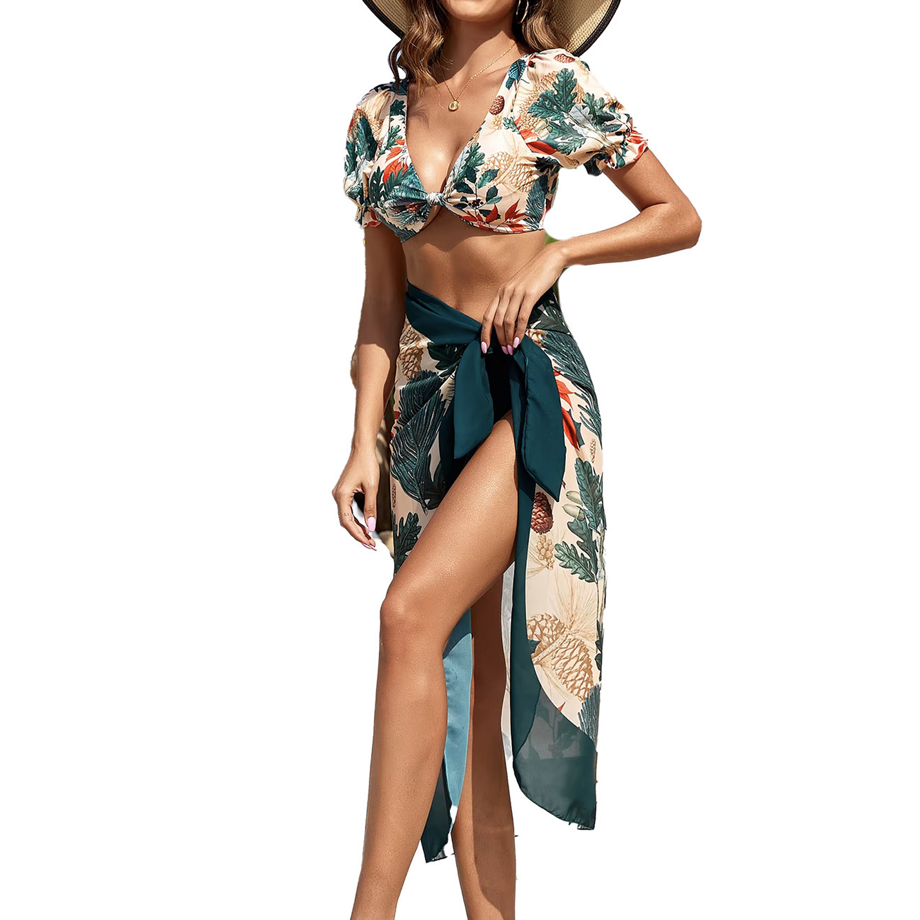 Bikini tiro alto + pareo Agiba verde 5