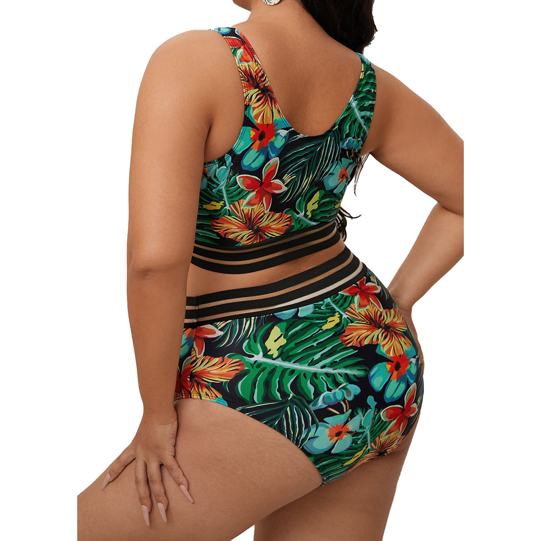 Bikini tiro alto transparencia Eagle floral tropico 4