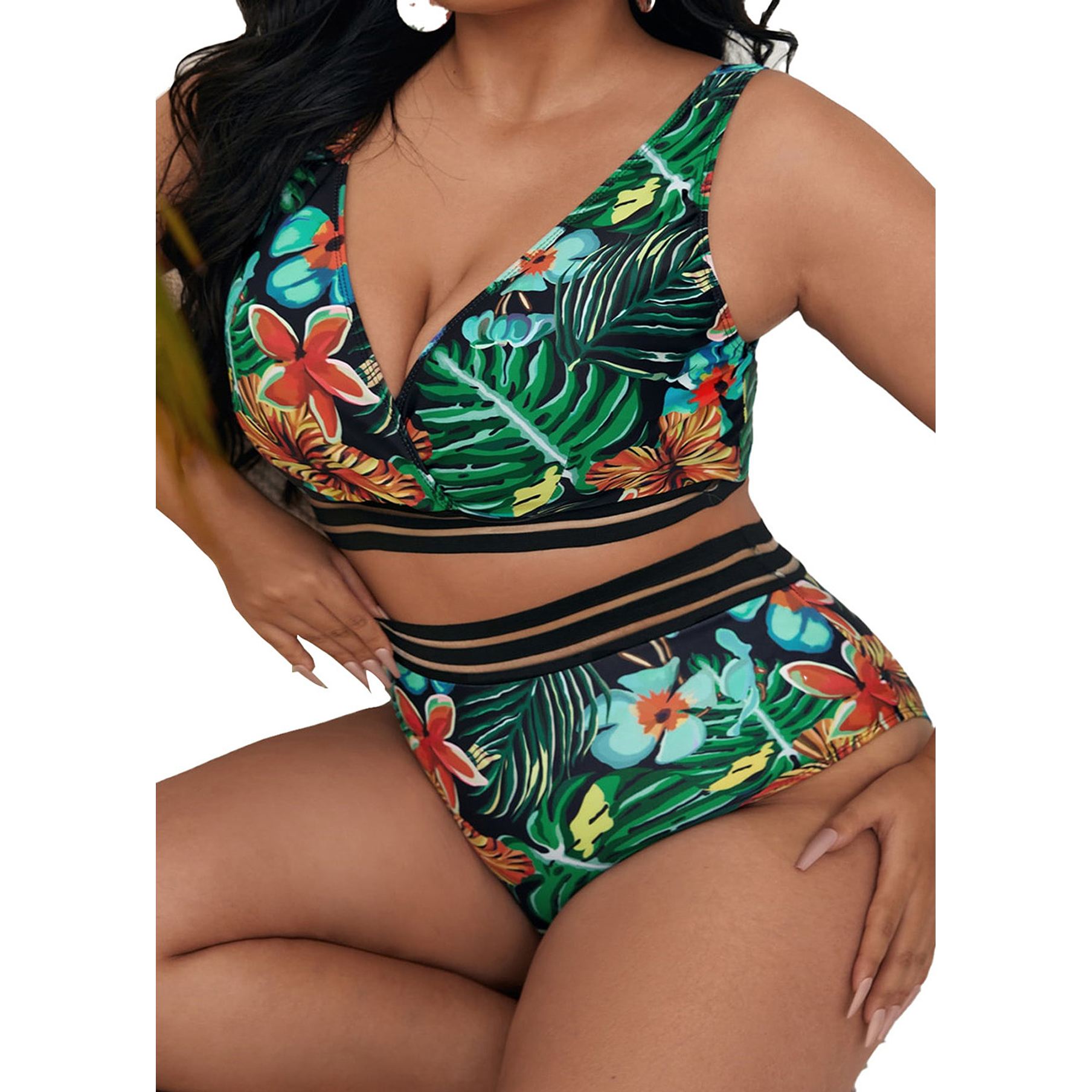 Bikini tiro alto transparencia Eagle floral tropico 2