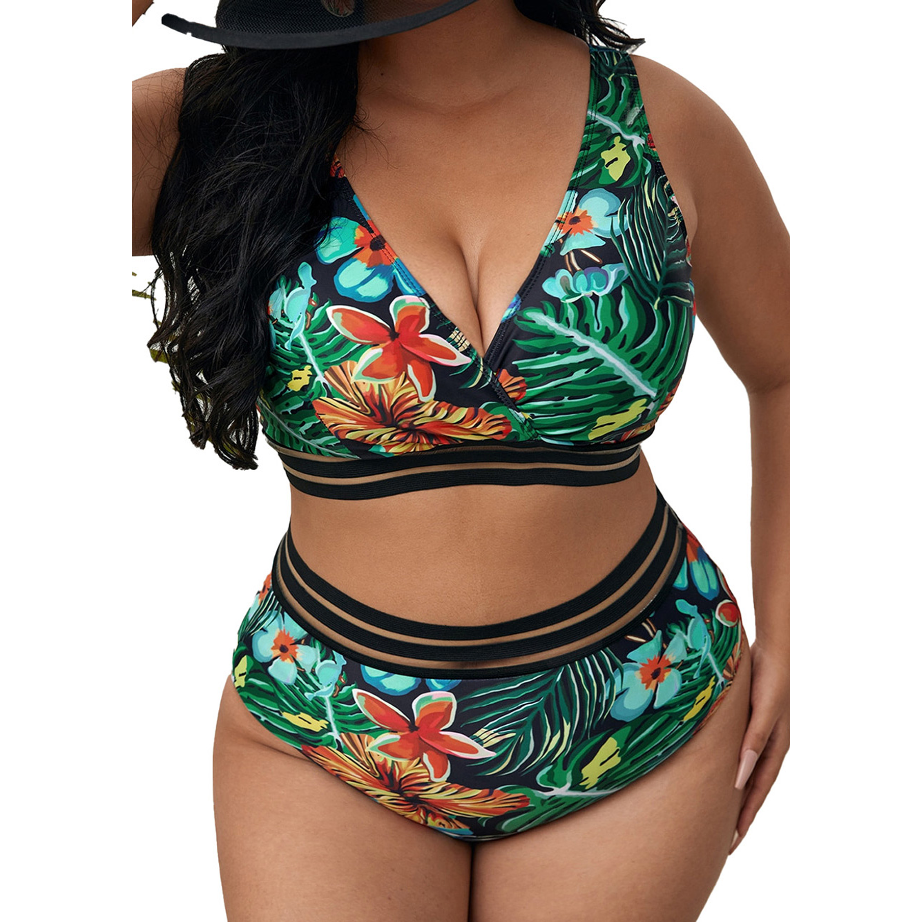 Bikini tiro alto transparencia Eagle floral tropico 1