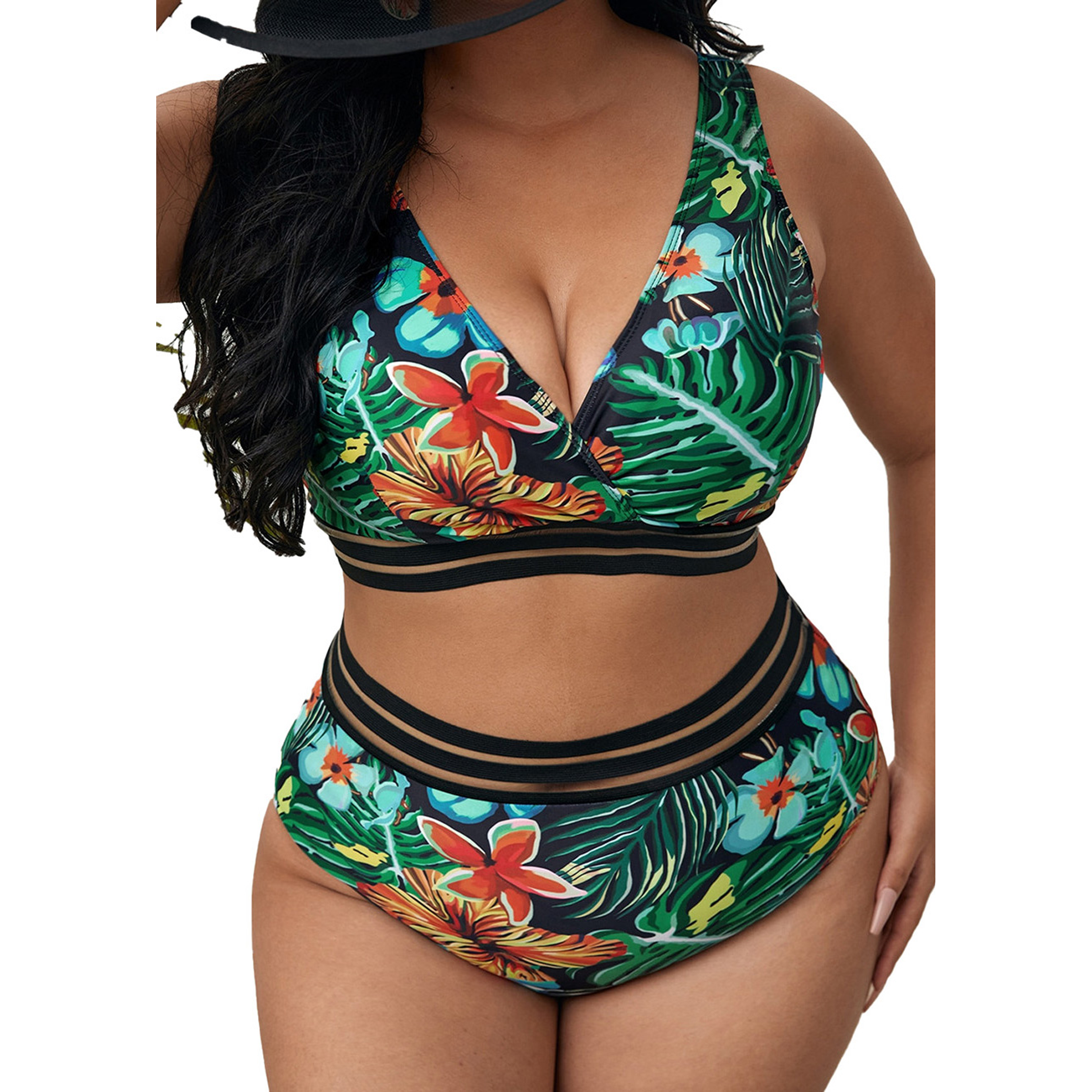 Bikini tiro alto transparencia Eagle floral tropico 1