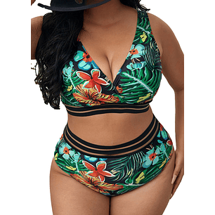 Bikini tiro alto transparencia Eagle floral tropico