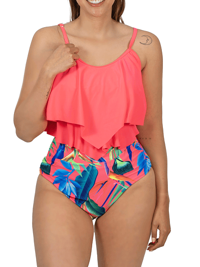 Bikini tiro alto Maori Pink fluor