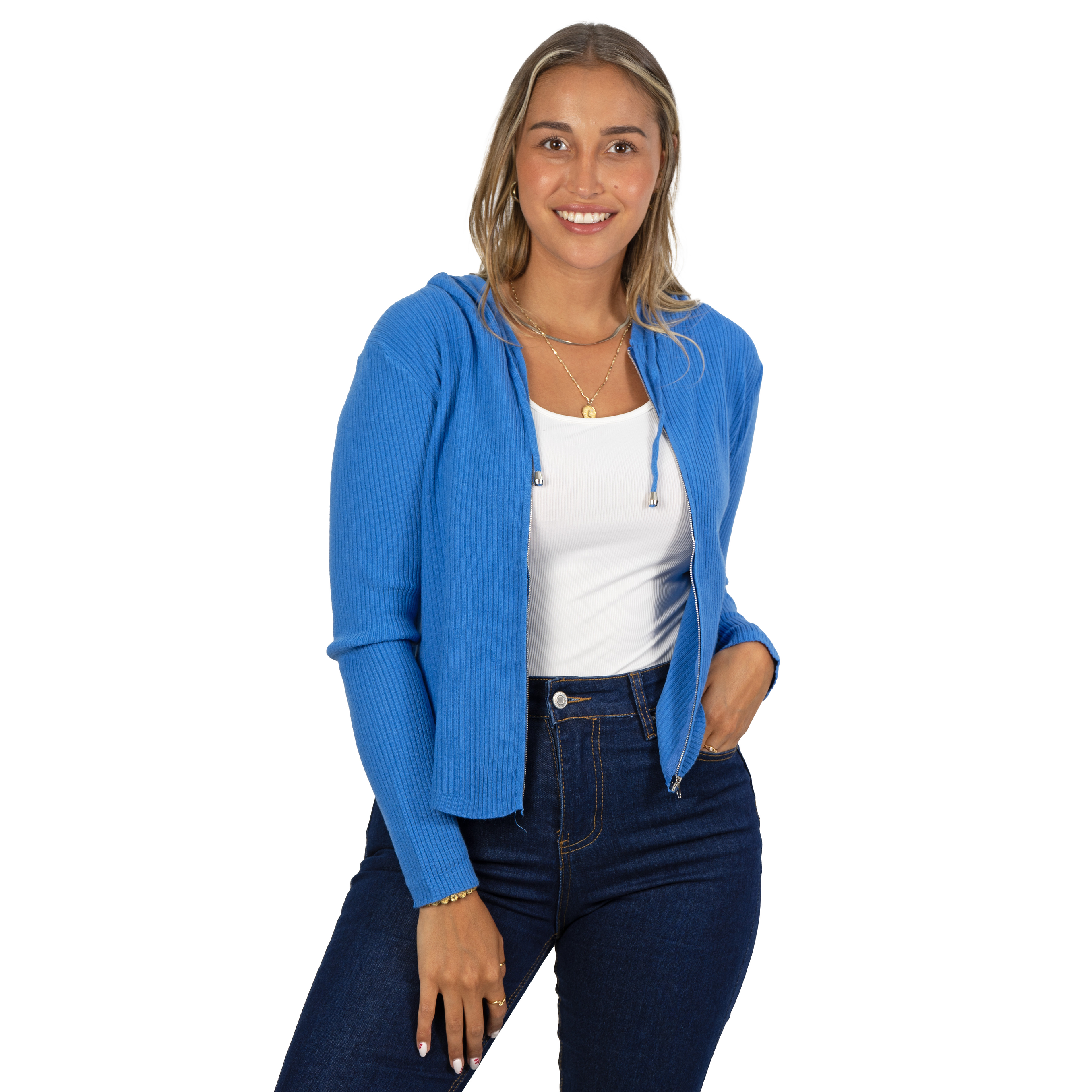 Chaleco mujer acanalado con gorro ovalado 1