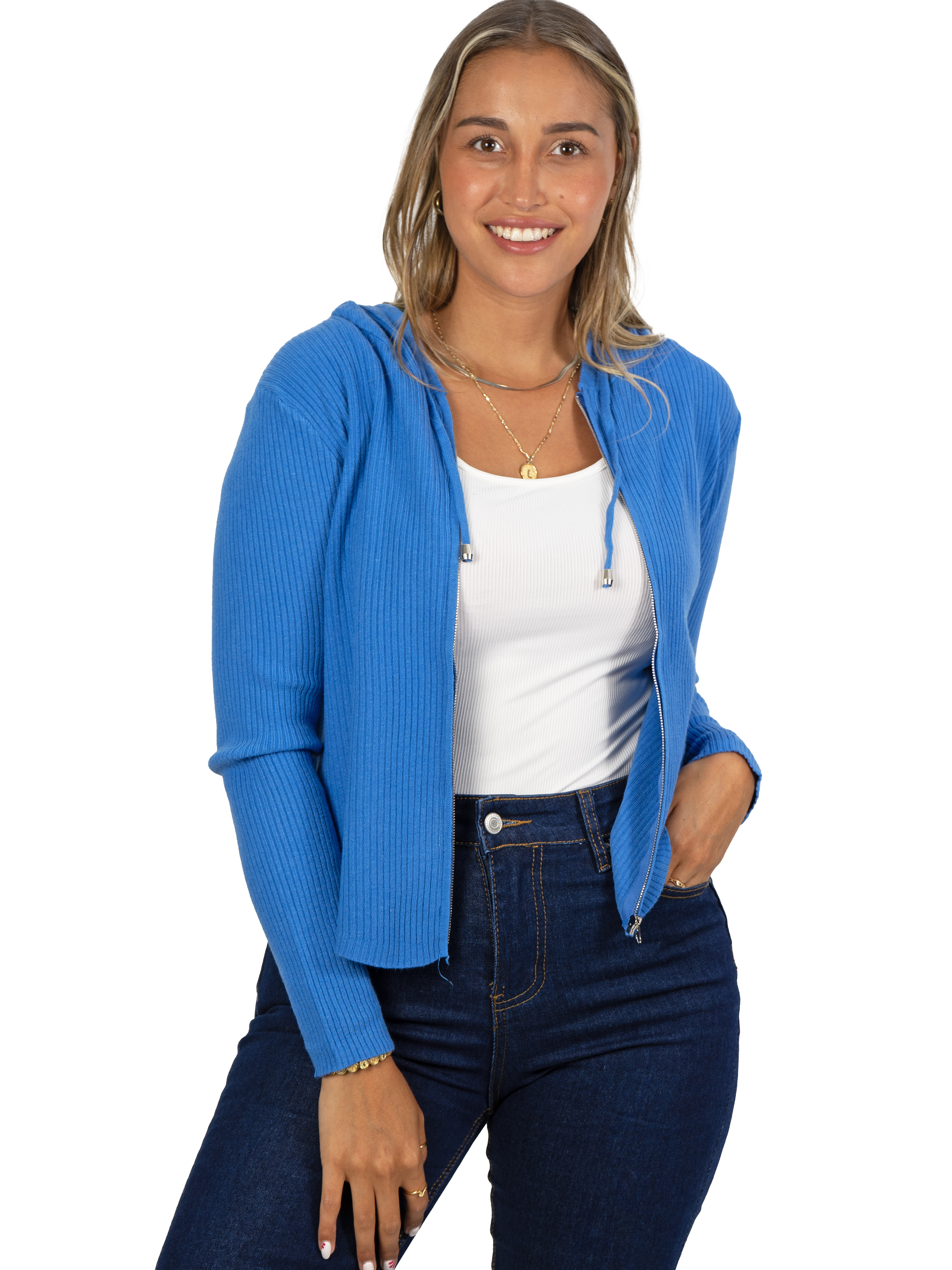 Chaleco mujer acanalado con gorro ovalado 1