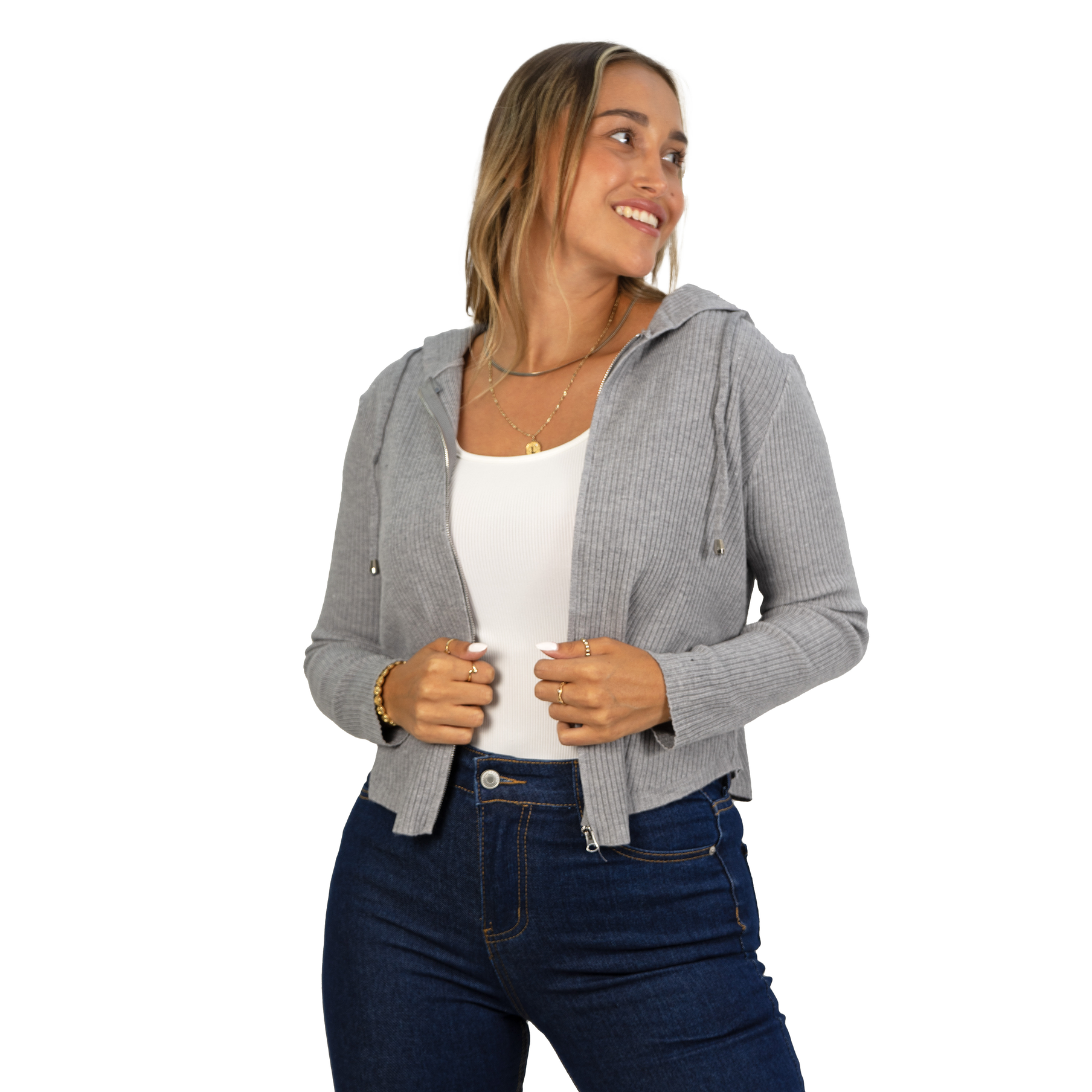 Chaleco mujer acanalado con gorro ovalado 7