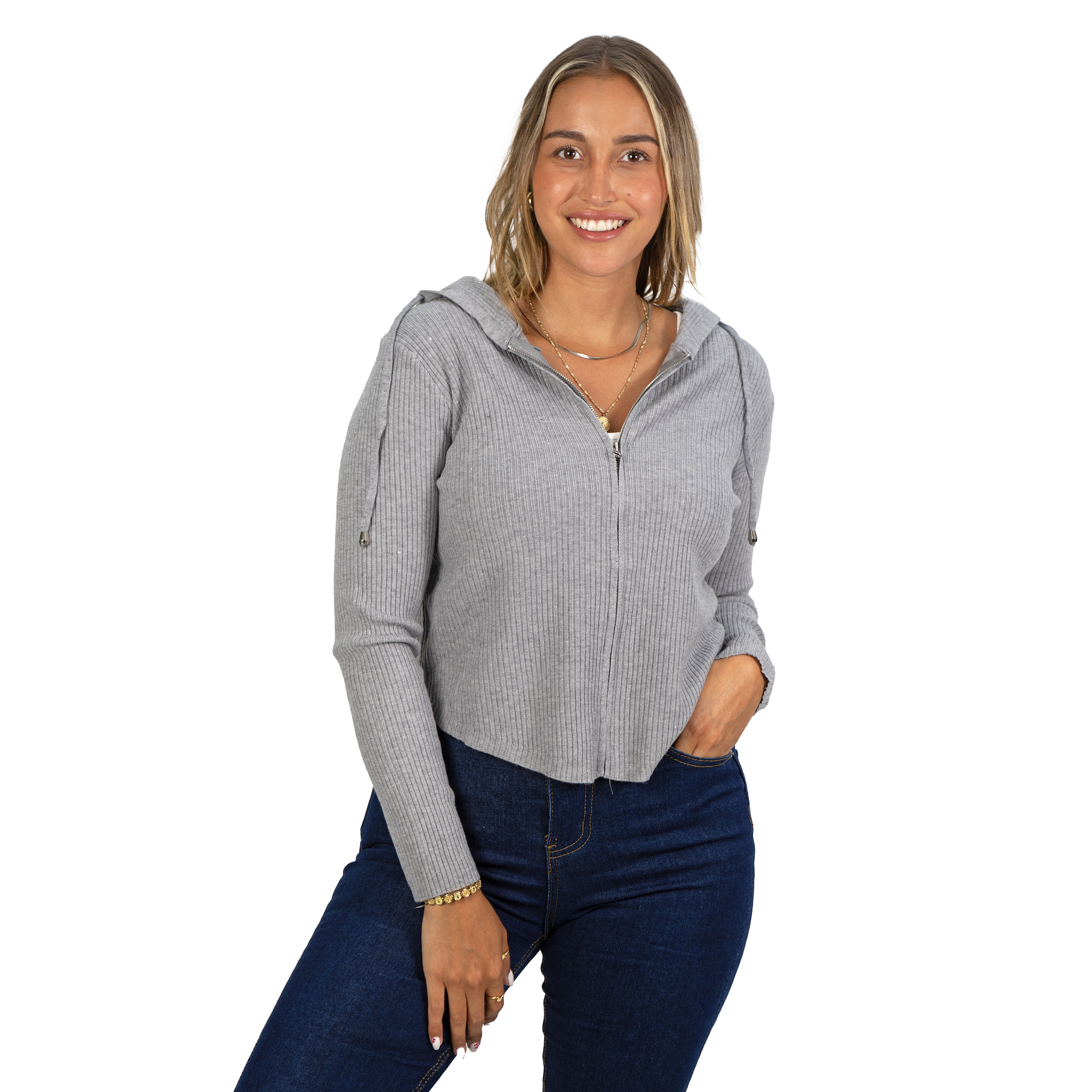 Chaleco mujer acanalado con gorro ovalado 8