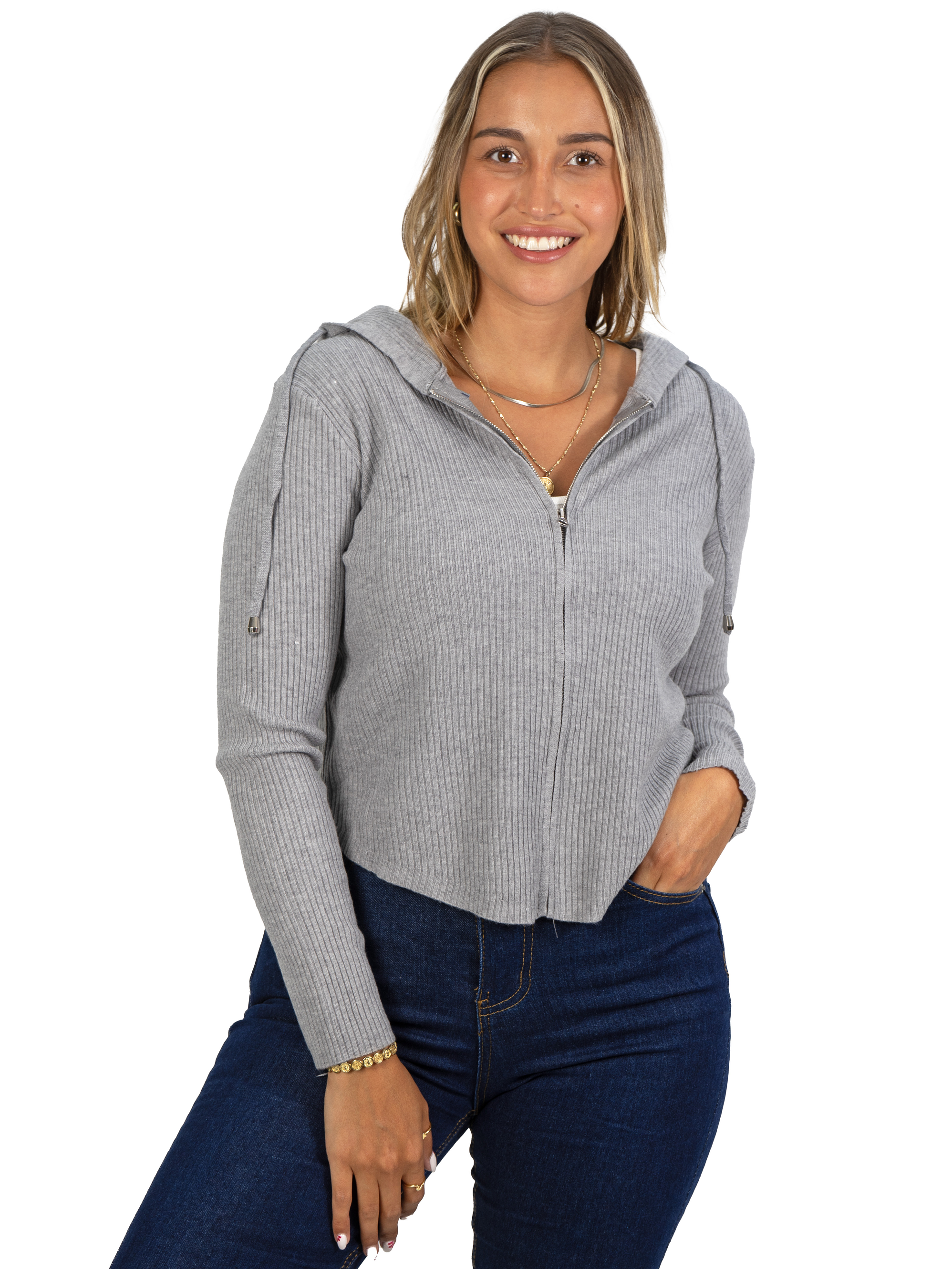 Chaleco mujer acanalado con gorro ovalado 8