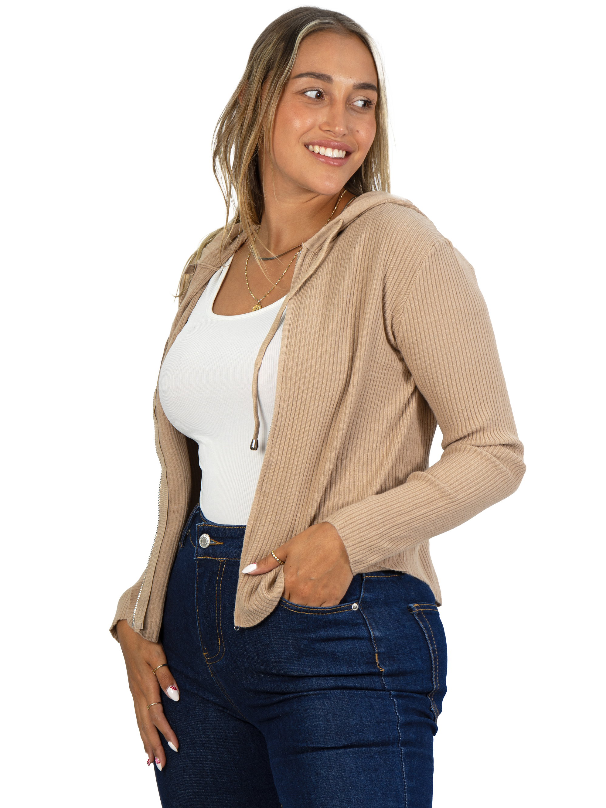 Chaleco mujer acanalado con gorro ovalado 11