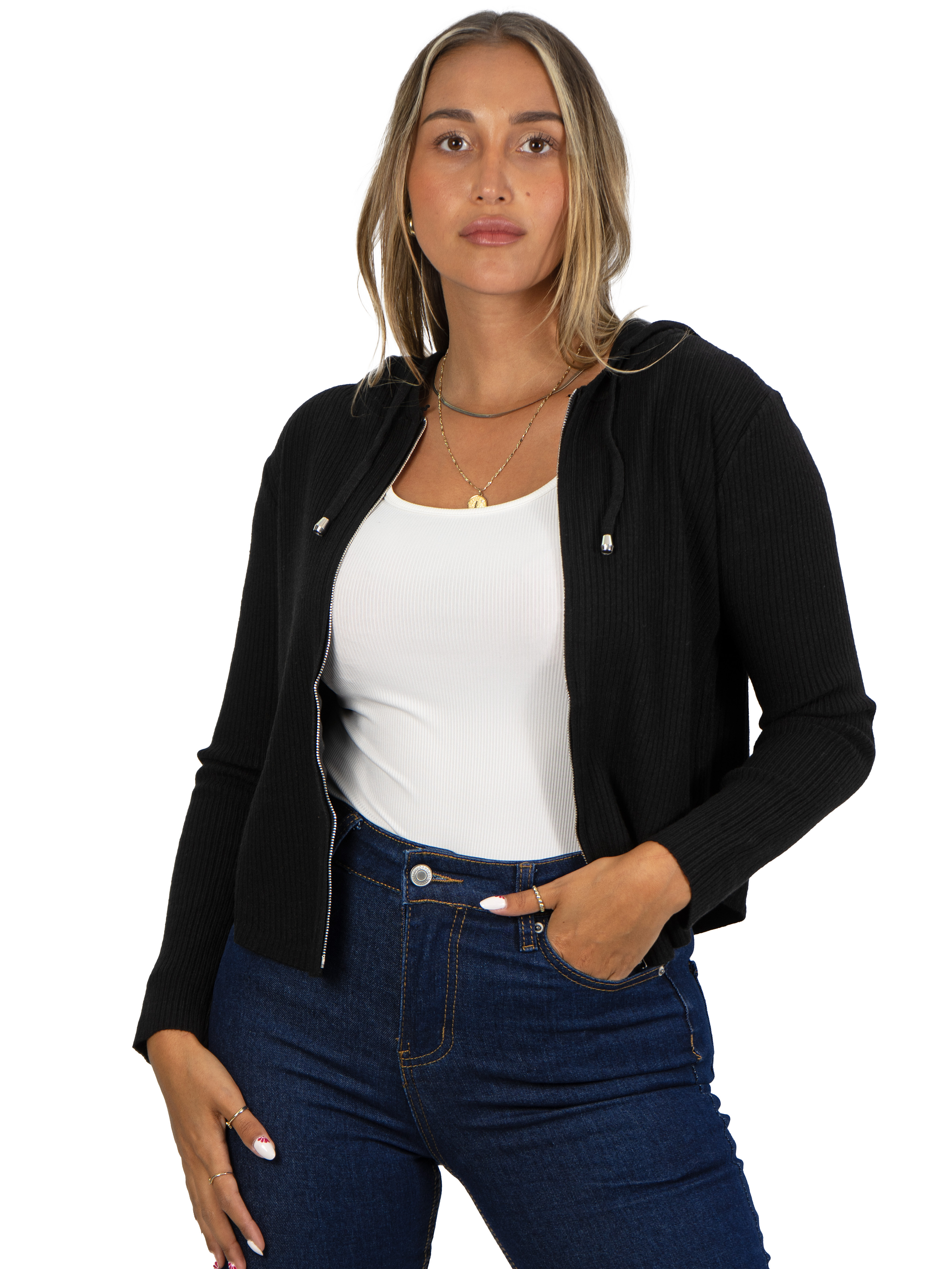 Chaleco mujer acanalado con gorro ovalado 19