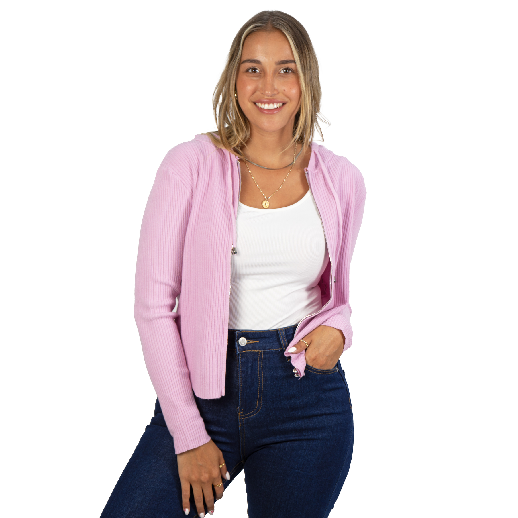 Chaleco mujer acanalado con gorro ovalado 23