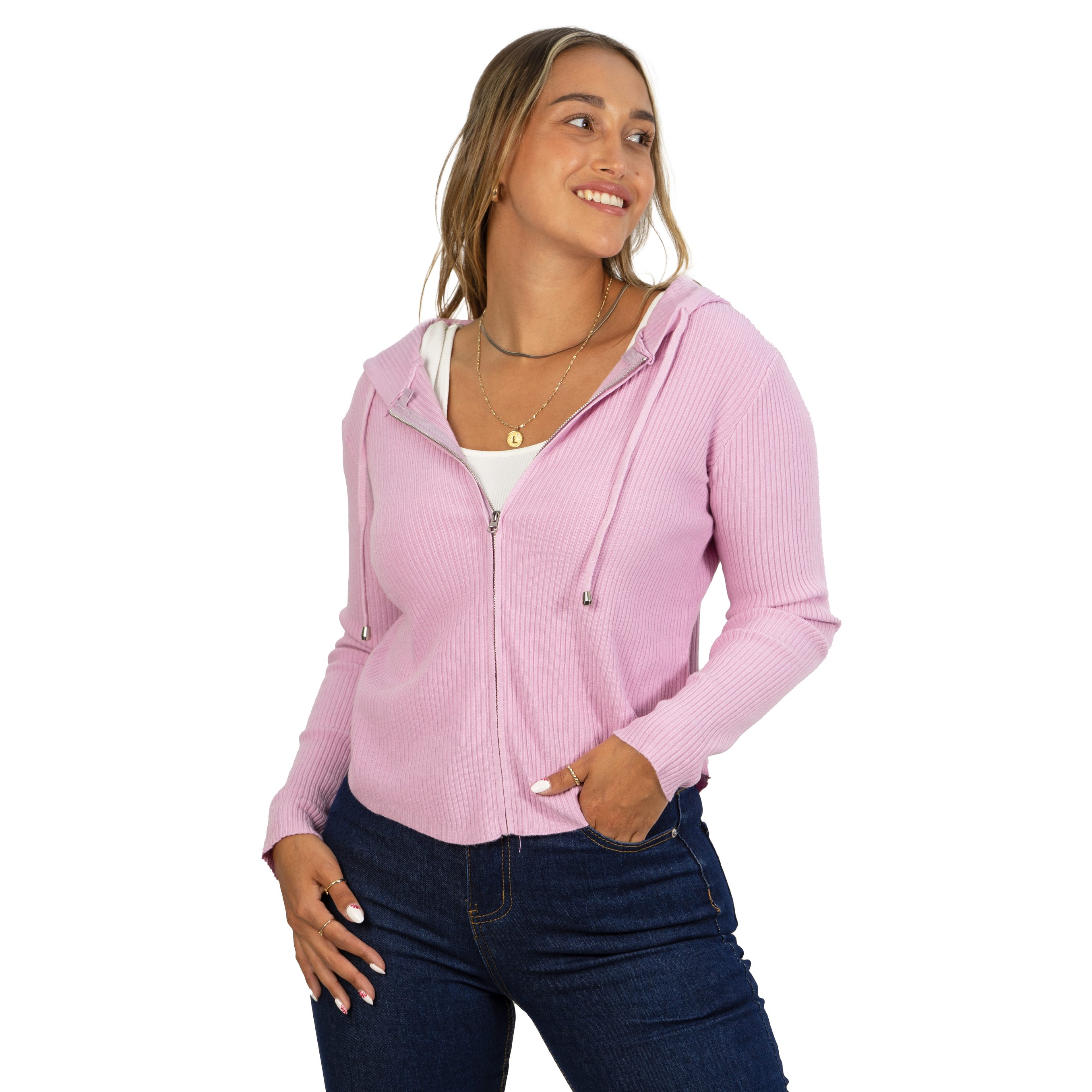 Chaleco mujer acanalado con gorro ovalado 24