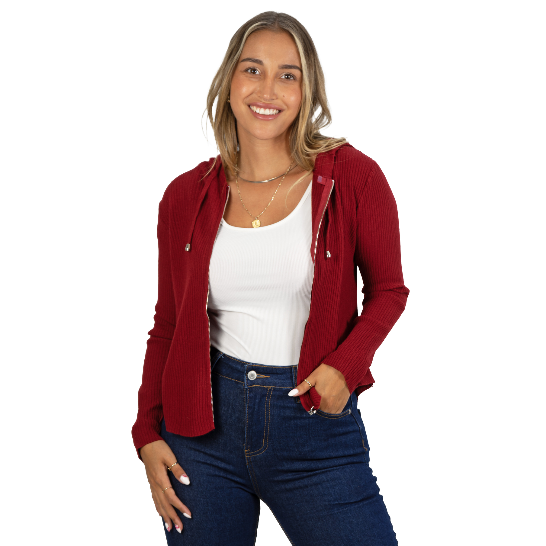 Chaleco mujer acanalado con gorro ovalado 25