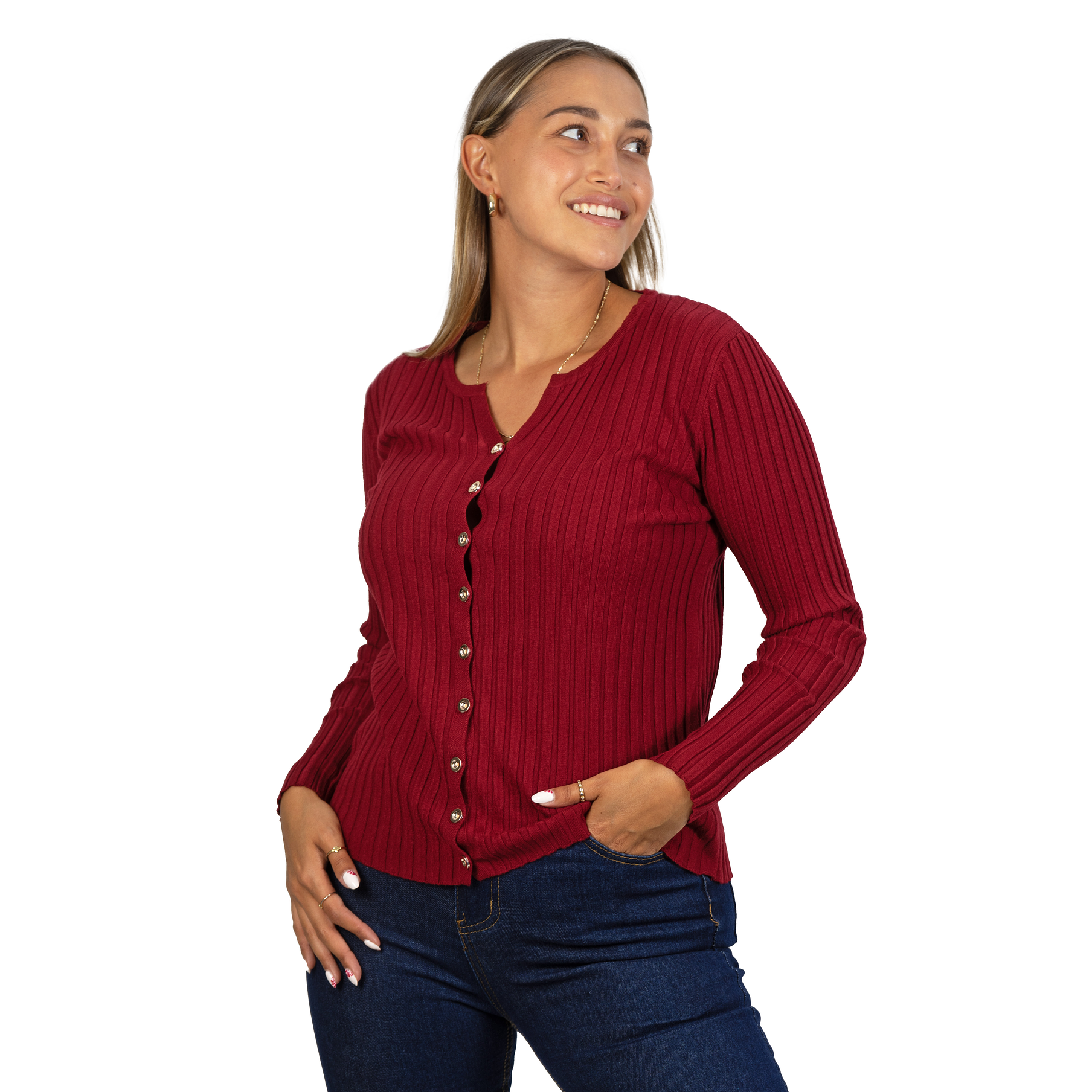 Sweater Básico con Botones acanalado colores 12