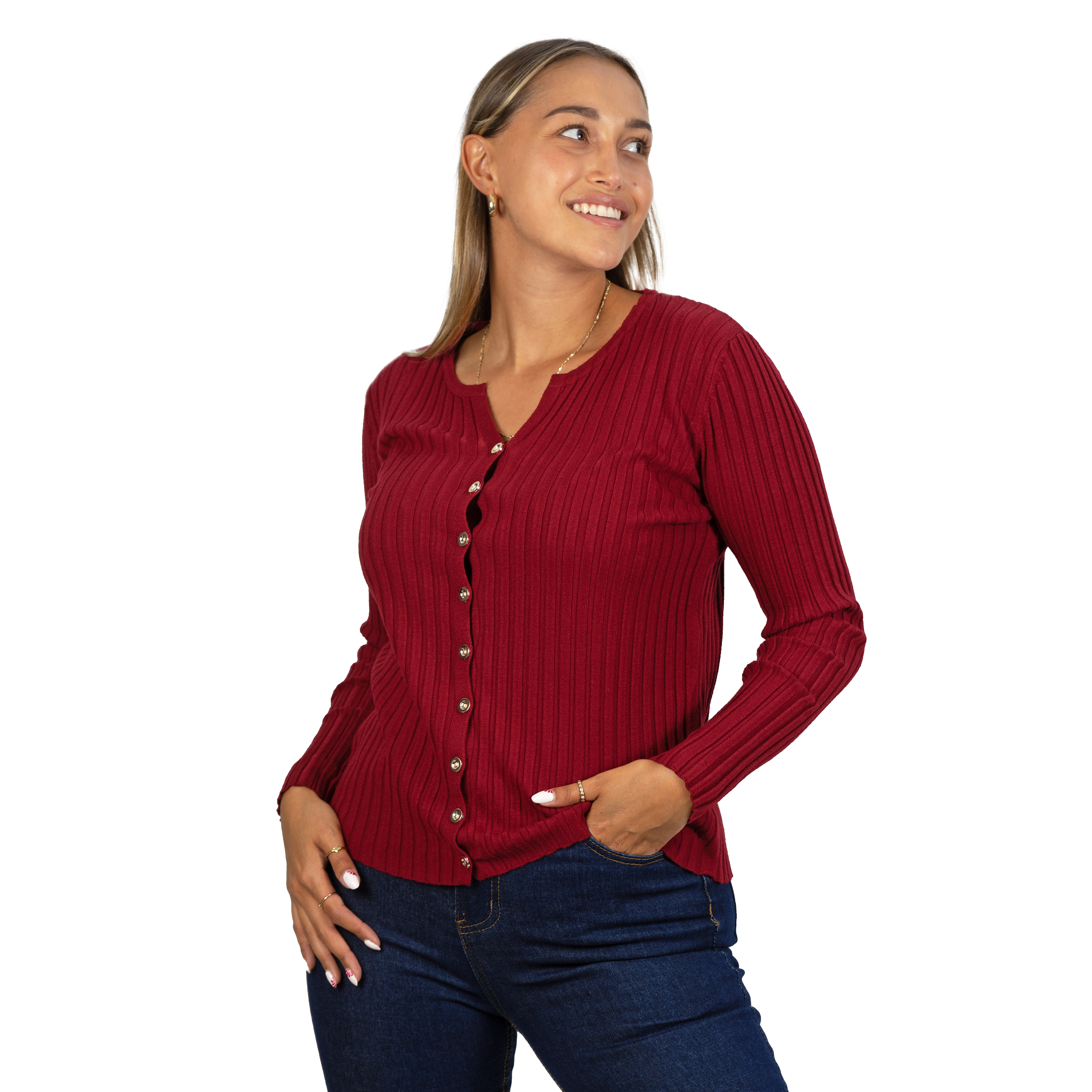 Sweater Básico con Botones acanalado colores 12