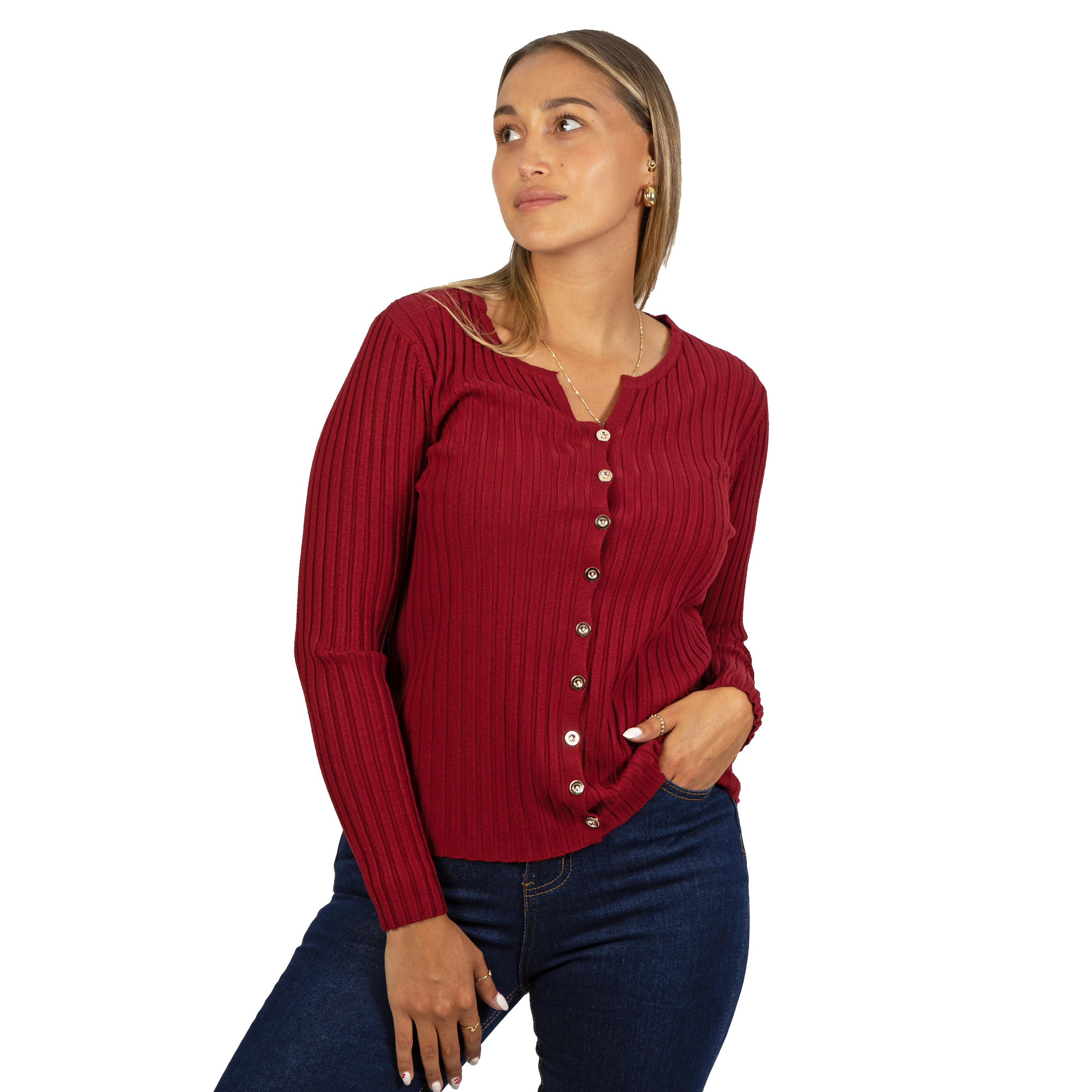 Sweater Básico con Botones acanalado colores 13