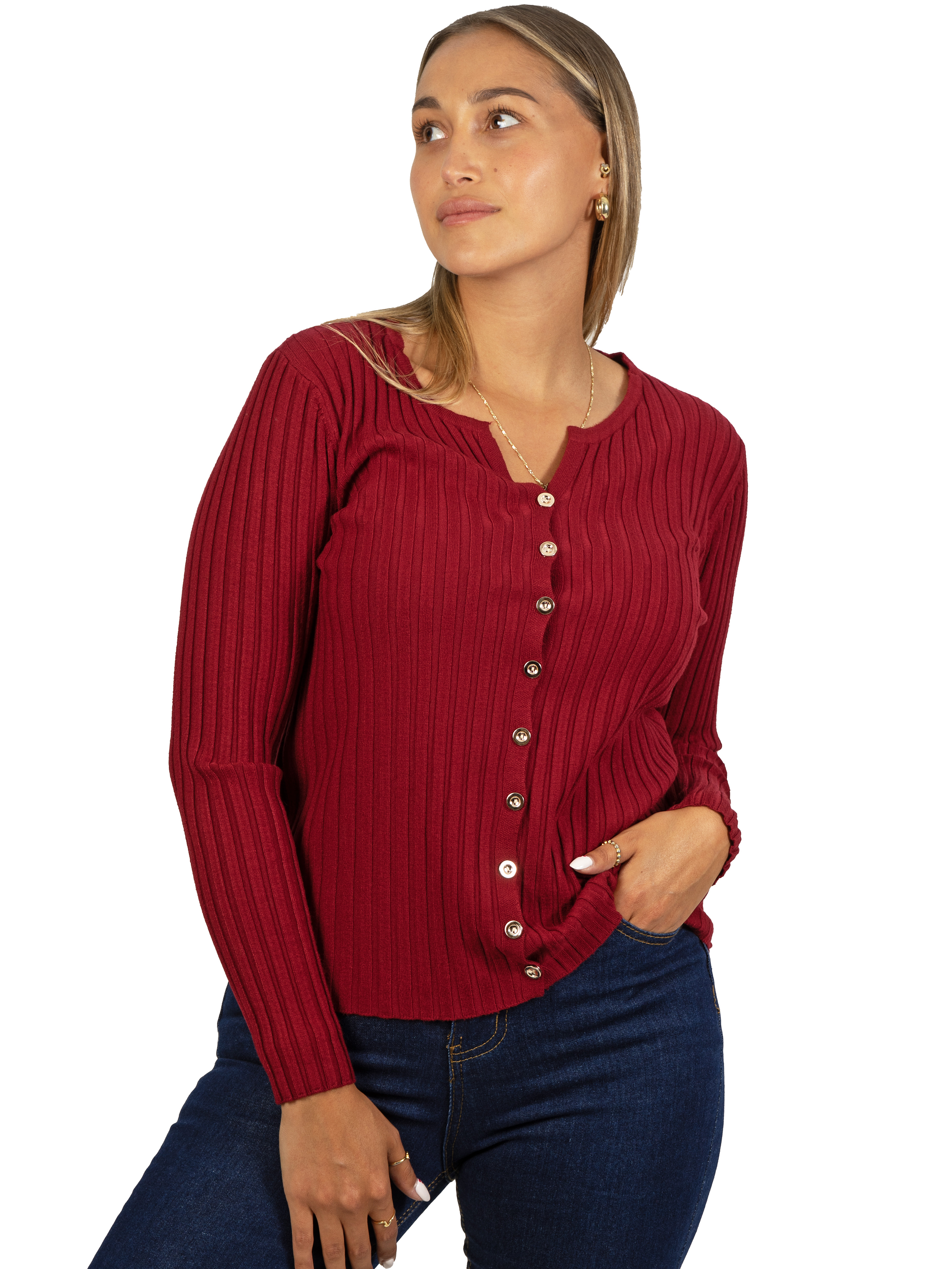 Sweater Básico con Botones acanalado colores 13