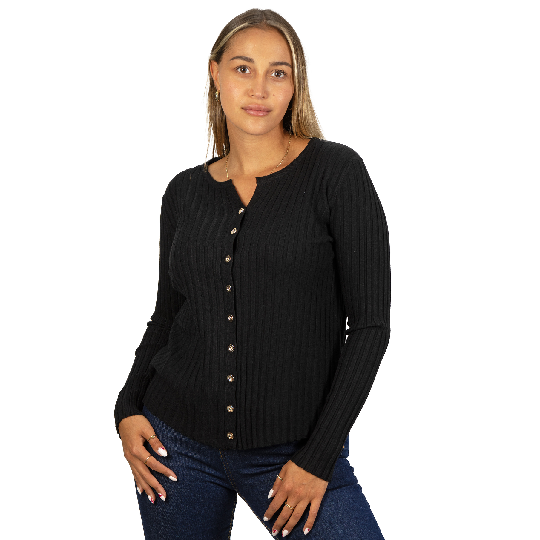 Sweater Básico con Botones acanalado colores 18